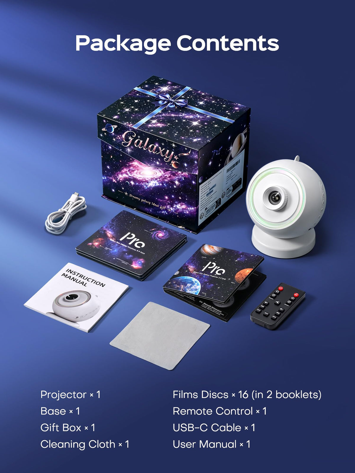 Proyector Galaxy FELITE Azul con Máquina de 29 Sonidos Relajantes y Altavoz Bluetooth con Temporizador Remoto