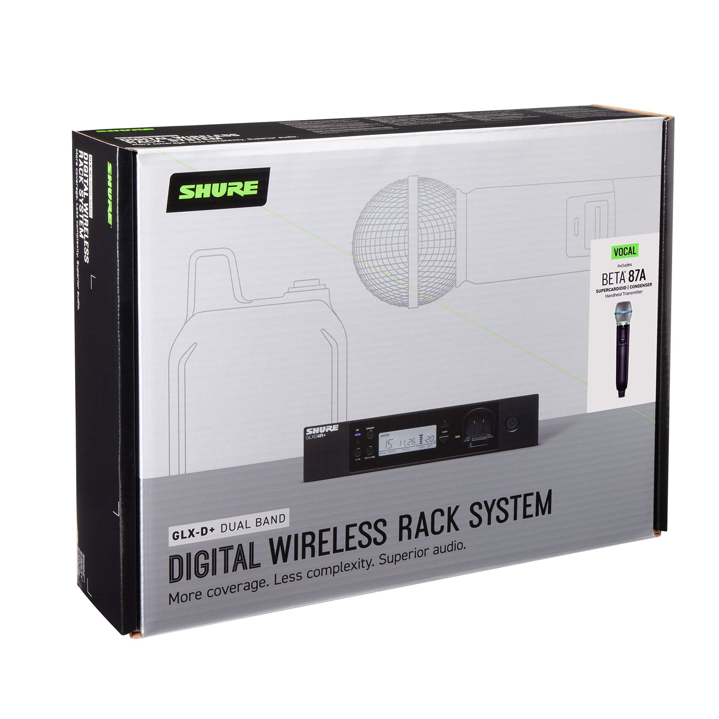 Sistema de Micrófono Inalámbrico Digital Shure GLXD24R+/B87A Negro con Doble Banda y Batería de 12 Horas para Voz