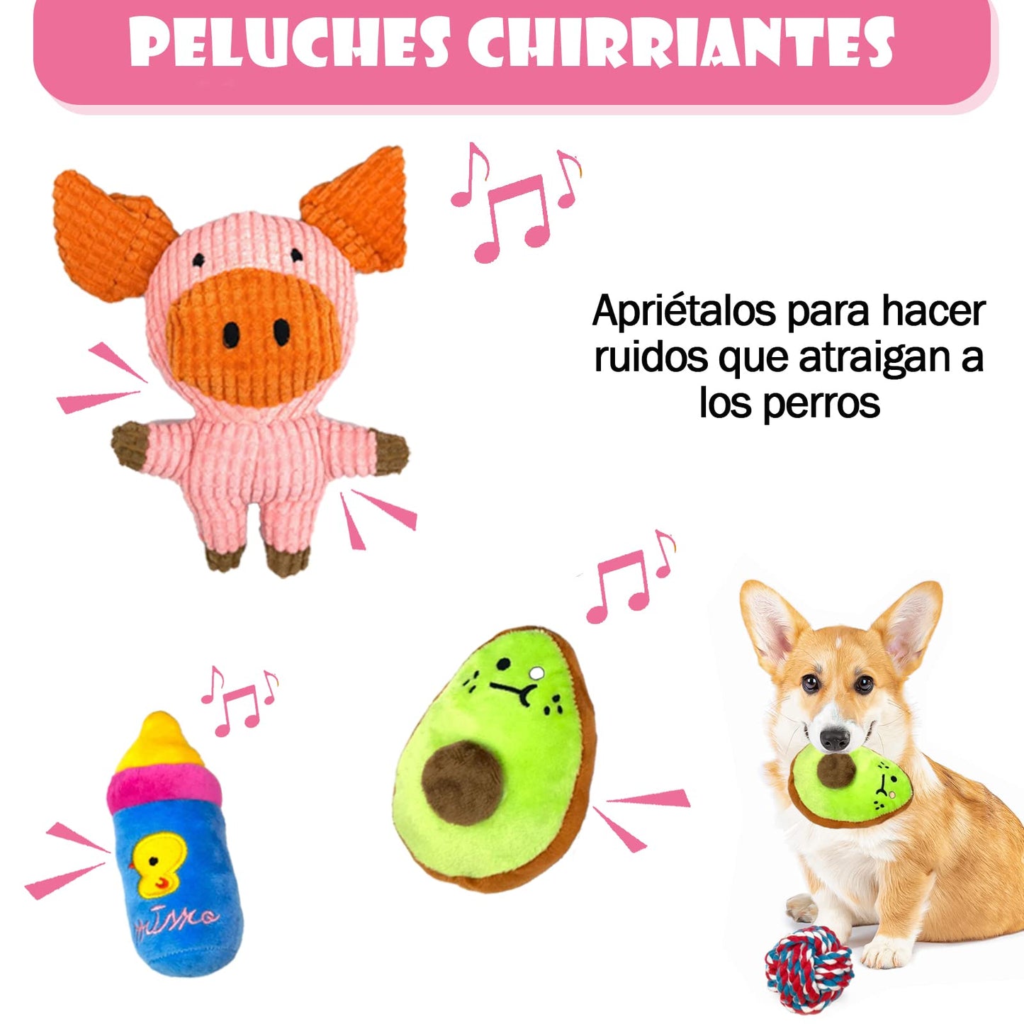 DKJBF Juguete de Cuerda para Masticar Perros,Juguetes para Perro 7 Piezas,Juguetes para Perros chirriadores no tóxicos y Seguros,Juguetes duraderos para la dentición de Cachorros(Cerdito)