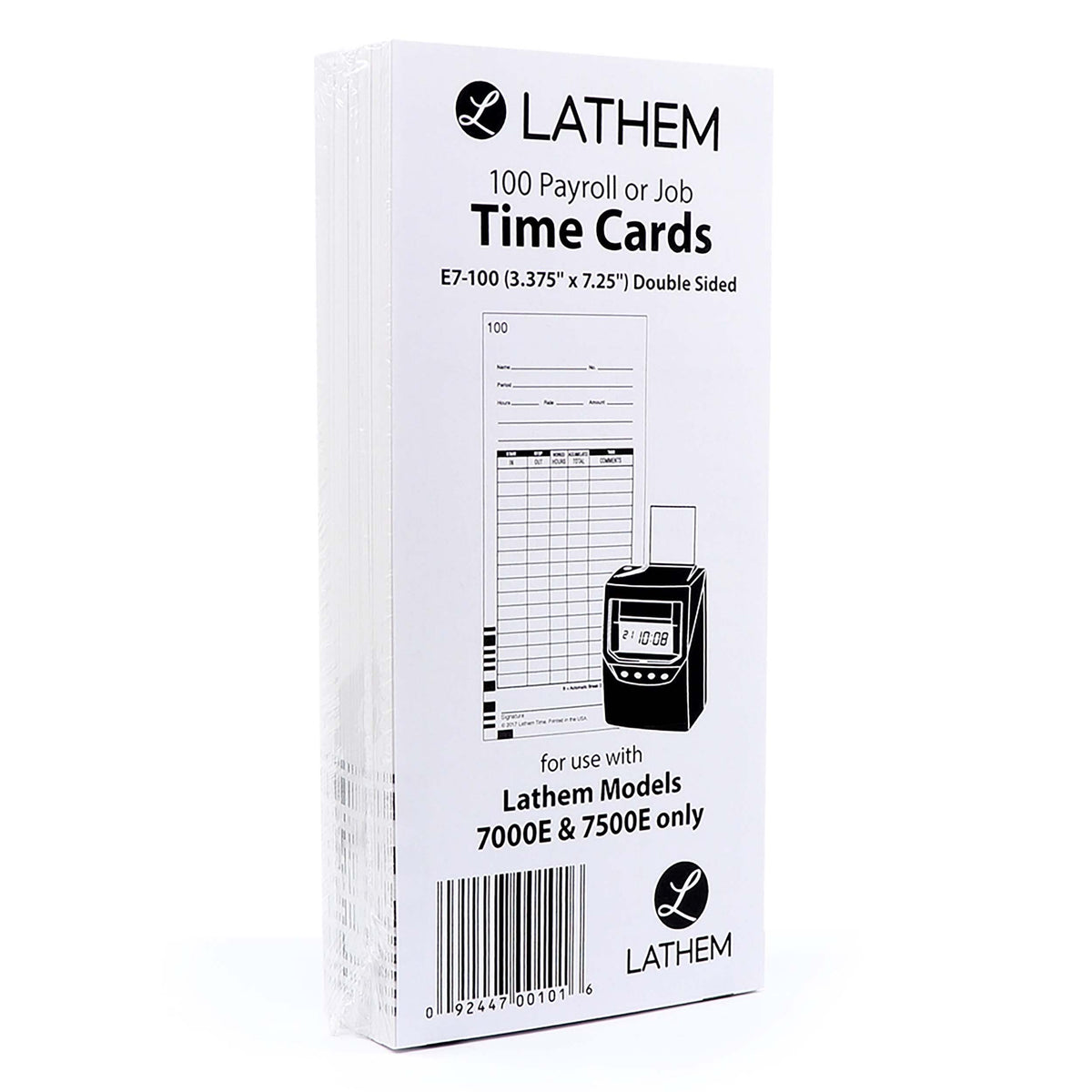 Tarjetas de Reloj de Tiempo Lathem Blancas Formato Bimanal 2 Caras Paquete de 100 para Grabadora 7000E