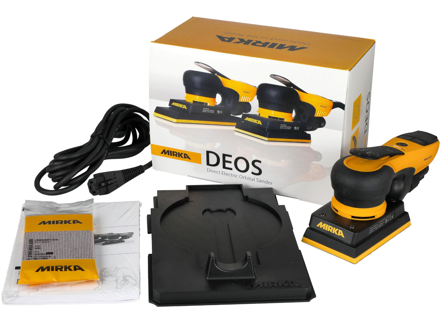 Lijadora Orbital Eléctrica Mirka Amarillo Negro 3 x 5 Pulgadas Sin Polvo