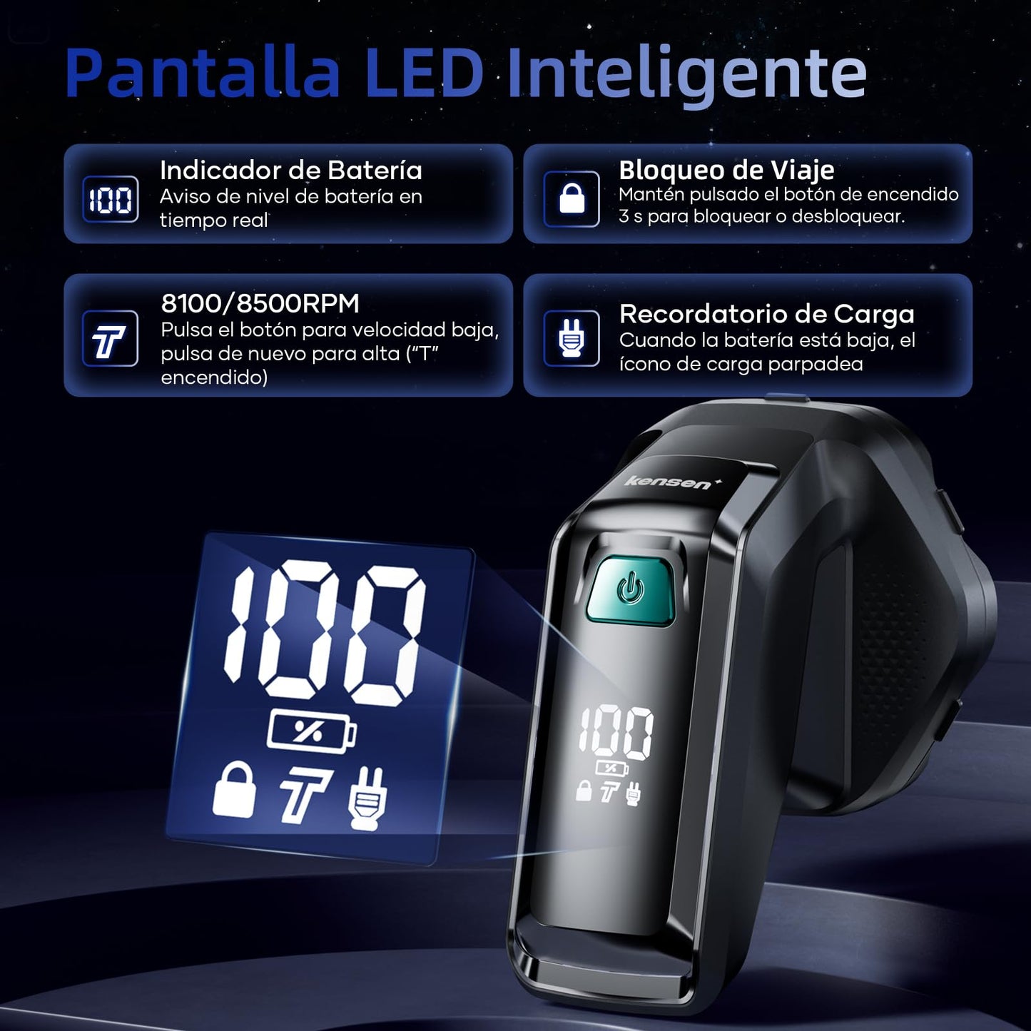 kensen Afeitadora Cabeza Hombre, Maquina Afeitar Hombre para Calvo, 7D Cabezales Maquina para Afeitar Cabeza en Seco y Húmedo con Pantalla LED, 100 mins Uso, IPX6 Impermeable, USB-C, 8100/8500RPM