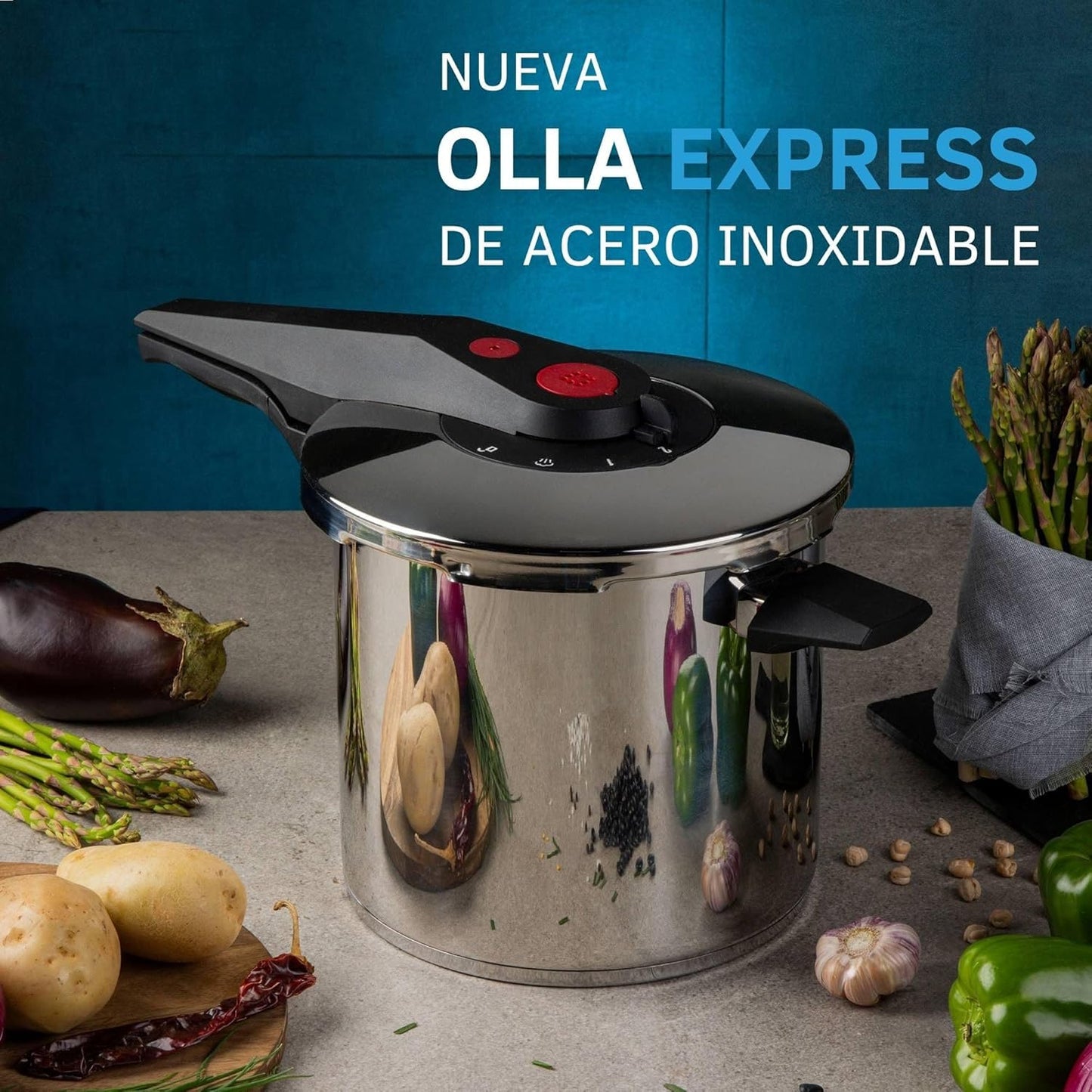 Olla Express Ekco Acero Inoxidable 7.6 Litros con 5 Sistemas de Seguridad