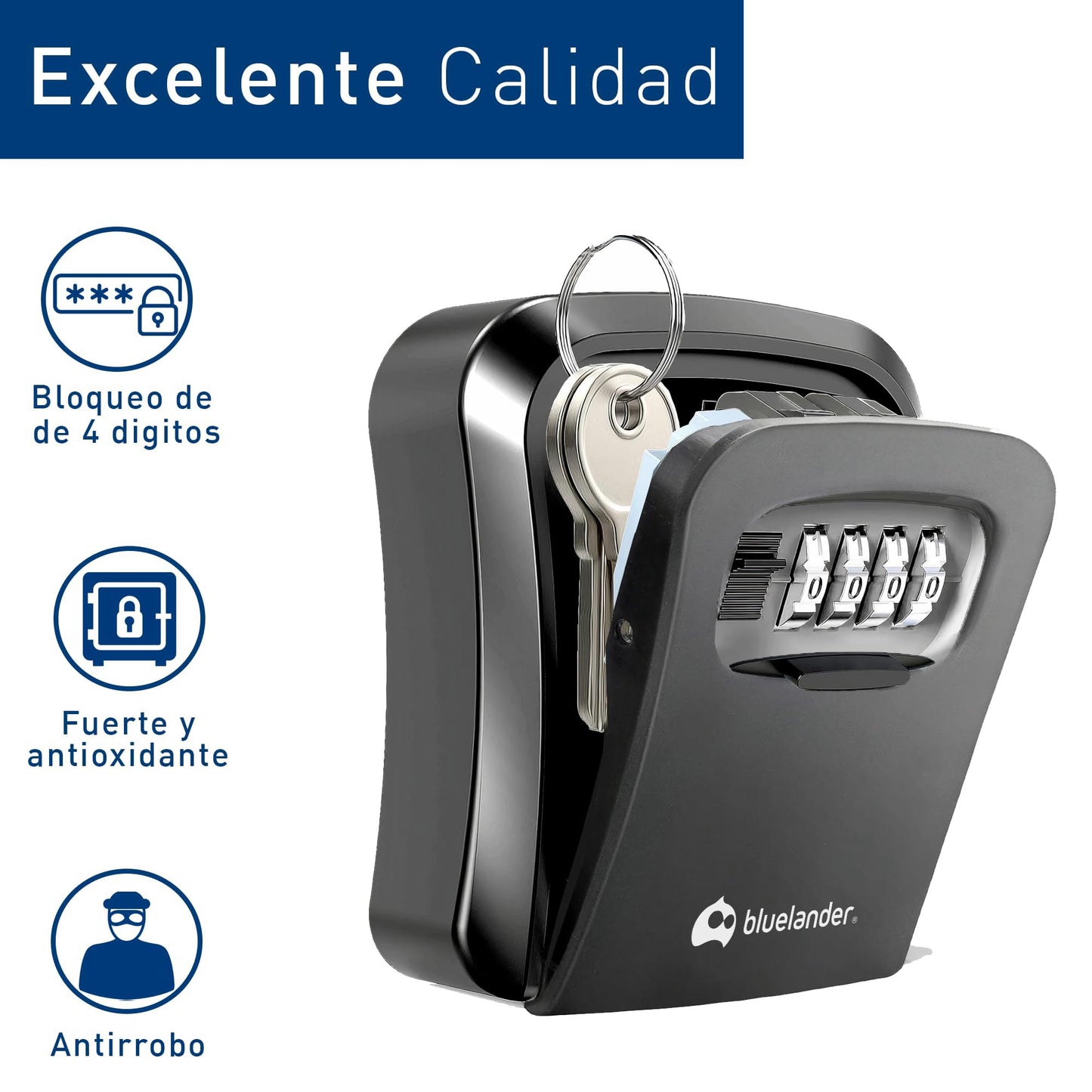 Bluelander Caja Fuerte De Almacenamiento con Candado de Combinación Montada En La Pared para Llaves, Código de 4 Dígitos, Fácil de Usar e Instalar, Soporta Caídas y Lluvia para Casa, Airbnb y Oficina