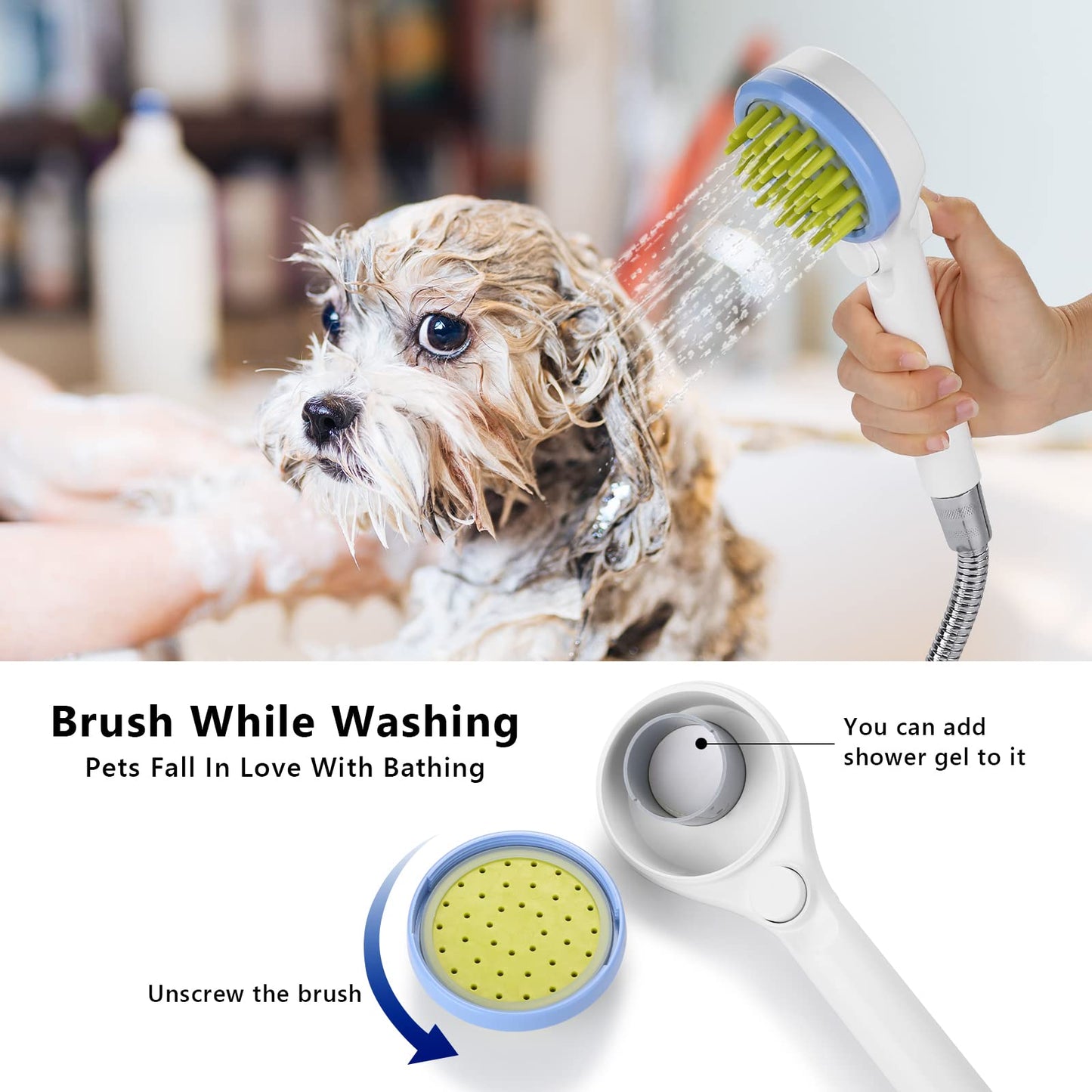 Ownpets Accesorio de Ducha para Mascotas, Rociador de Ducha para Mascotas para Perros con Manguera de Ducha y Adaptador, Ideal para El Baño de Mascotas en Interiores y Exteriores, Aseo, Masaje y Más