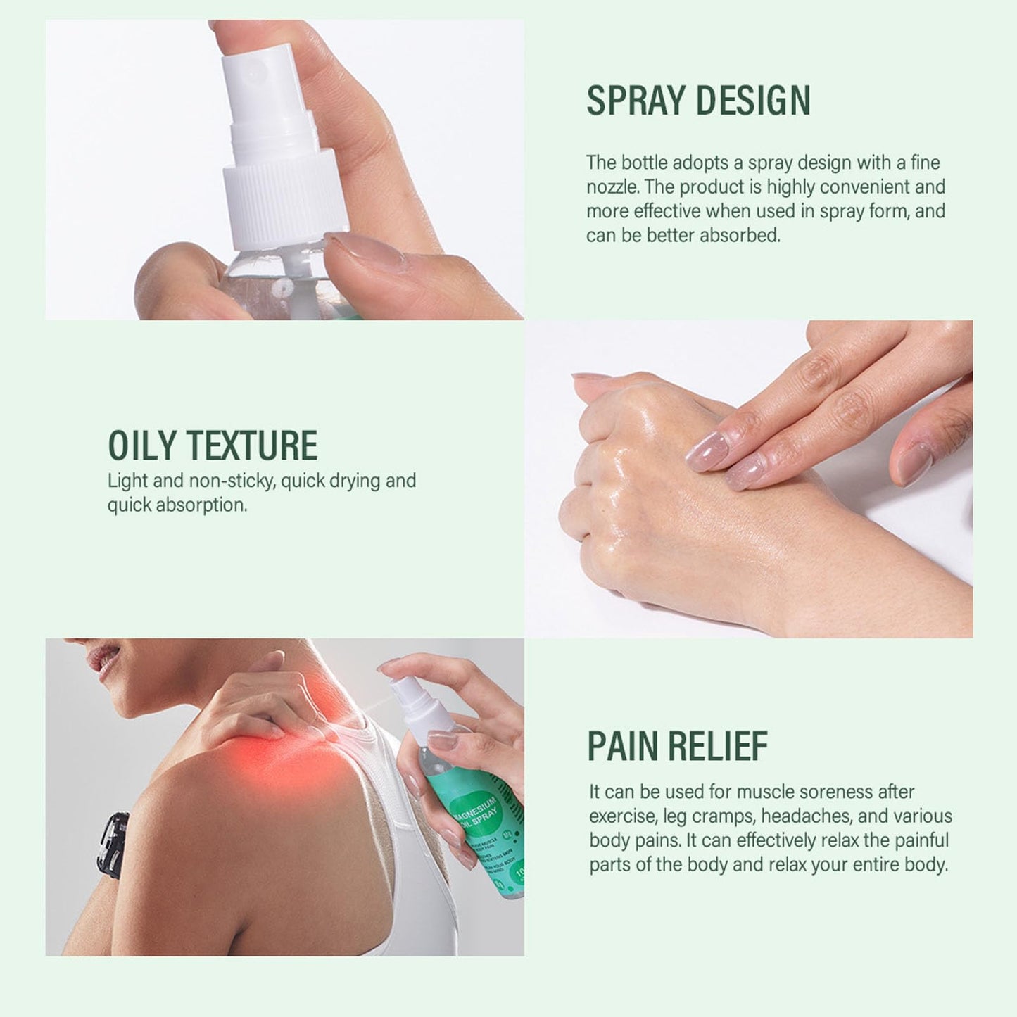 Saluaqui Spray de Aceite de Magnesio de 100 Ml Aceite en Aerosol de Magnesio Puro para Aliviar los Músculos Cansados, Niebla de Magnesio de Rápida Absorción, Spray de Relajación