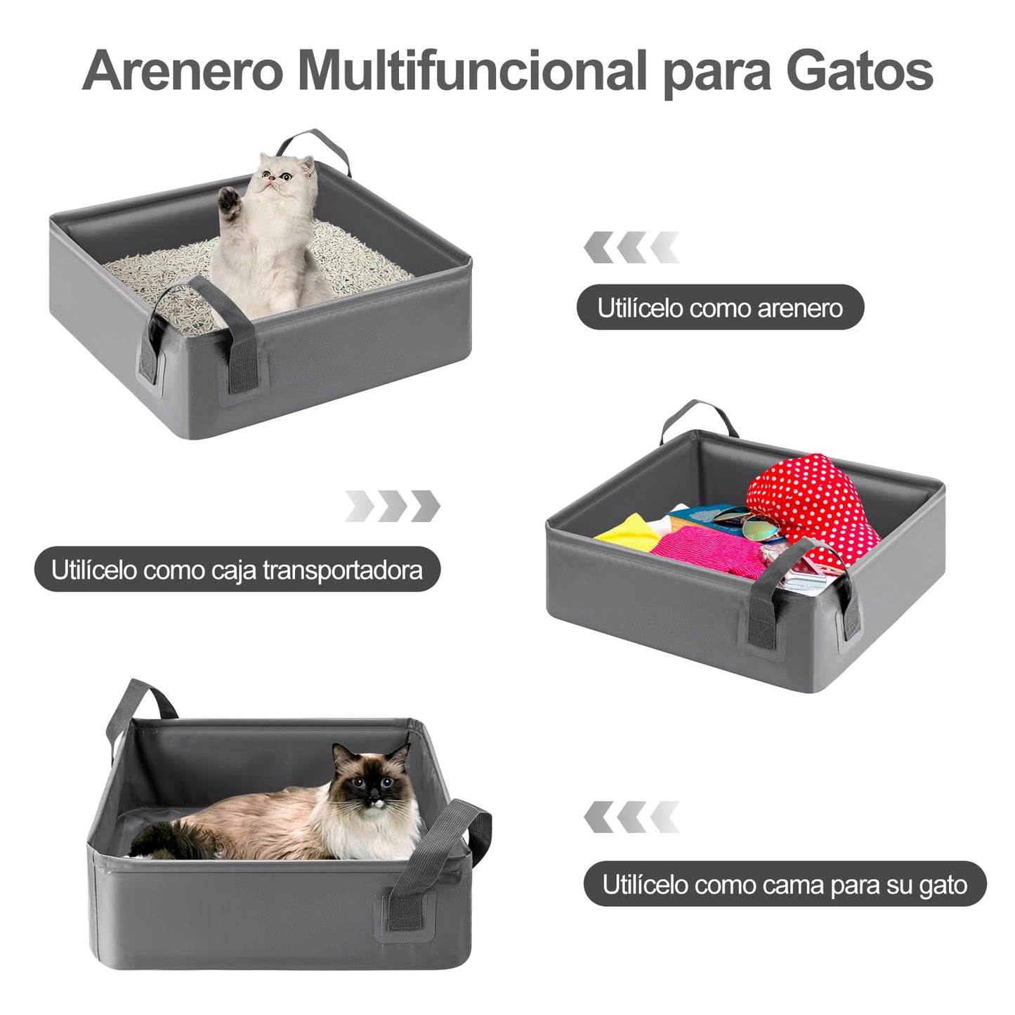 Caja de Arena Portátil LESUCCI Gris Plegable Impermeable para Gatos Medianos y Pequeños