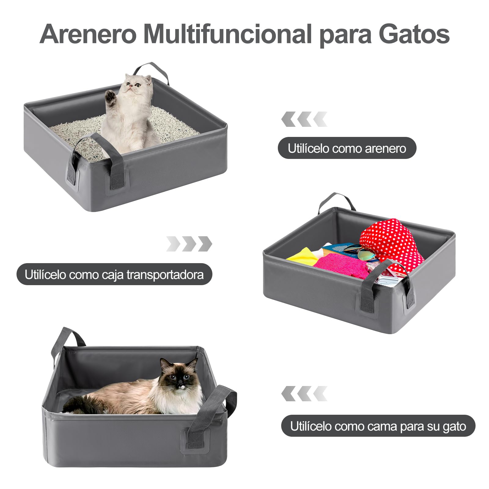 Caja de Arena Portátil LESUCCI Gris Plegable Impermeable para Gatos Medianos y Pequeños