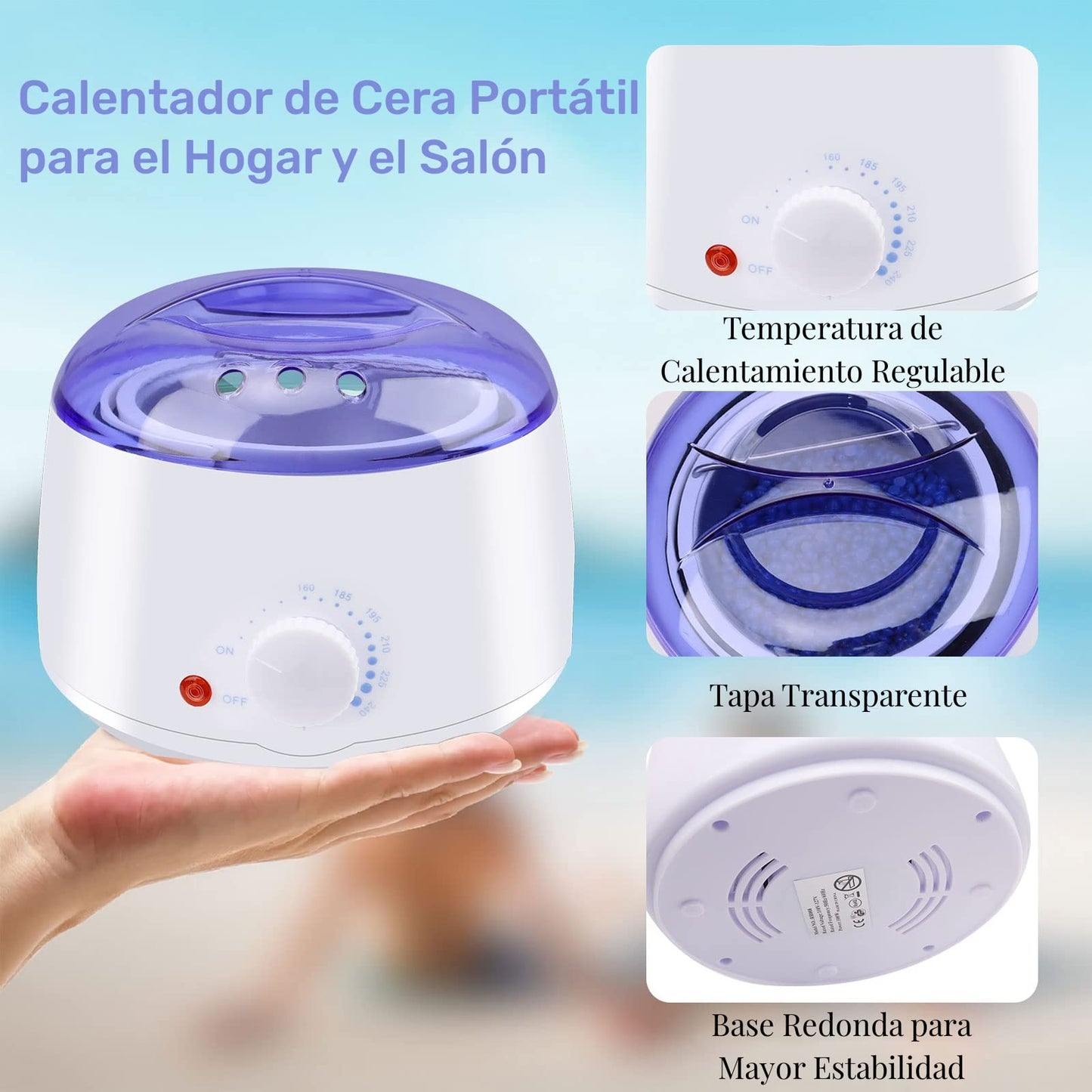 Cera para Depilar, Cera Depiladora con 500g Perlas de Cera Dura, Kit Cera Española para Depilar para Cejas | Bikini, Piernas, Axilas y Más, Calentador de Cera Eléctrico para Depilación con 20 Espátulas y 2 Frascos de Spray Tratante (Blanco)