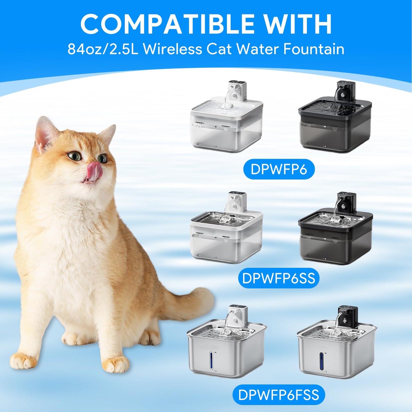 Cunina - Filtro de fuente de agua para gatos compatible con DownyPaws Fuente de agua inalámbrica para gatos de 84 oz/2.5 L, 12 paquetes de filtro de fuente para gatos funciona con pilas DPWFP6