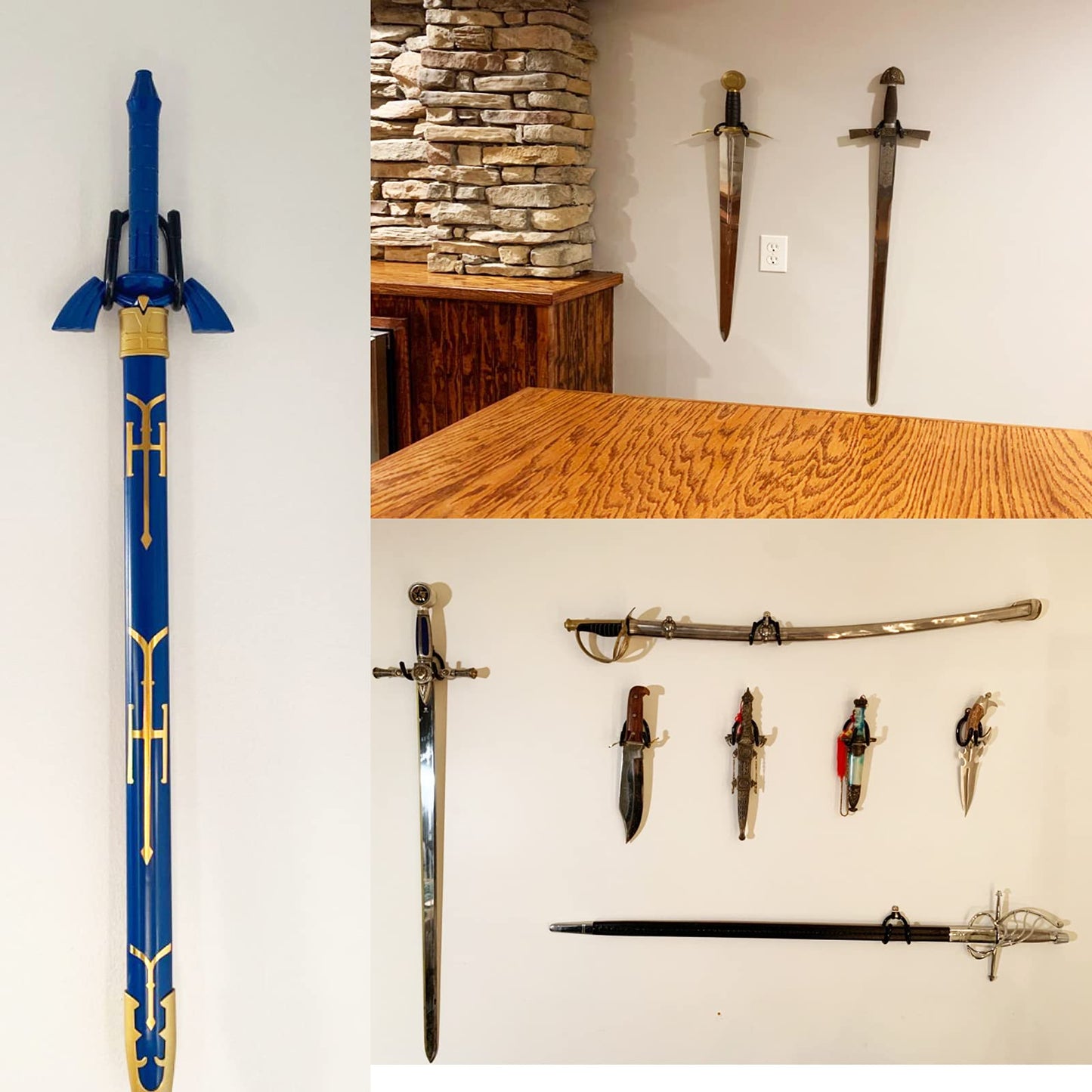 Gancho de pared ajustable flexible para colgar espadas, soporte universal para espada, daga, hacha, llave, visualización vertical/horizontal, lo suficientemente resistente, paquete de 2