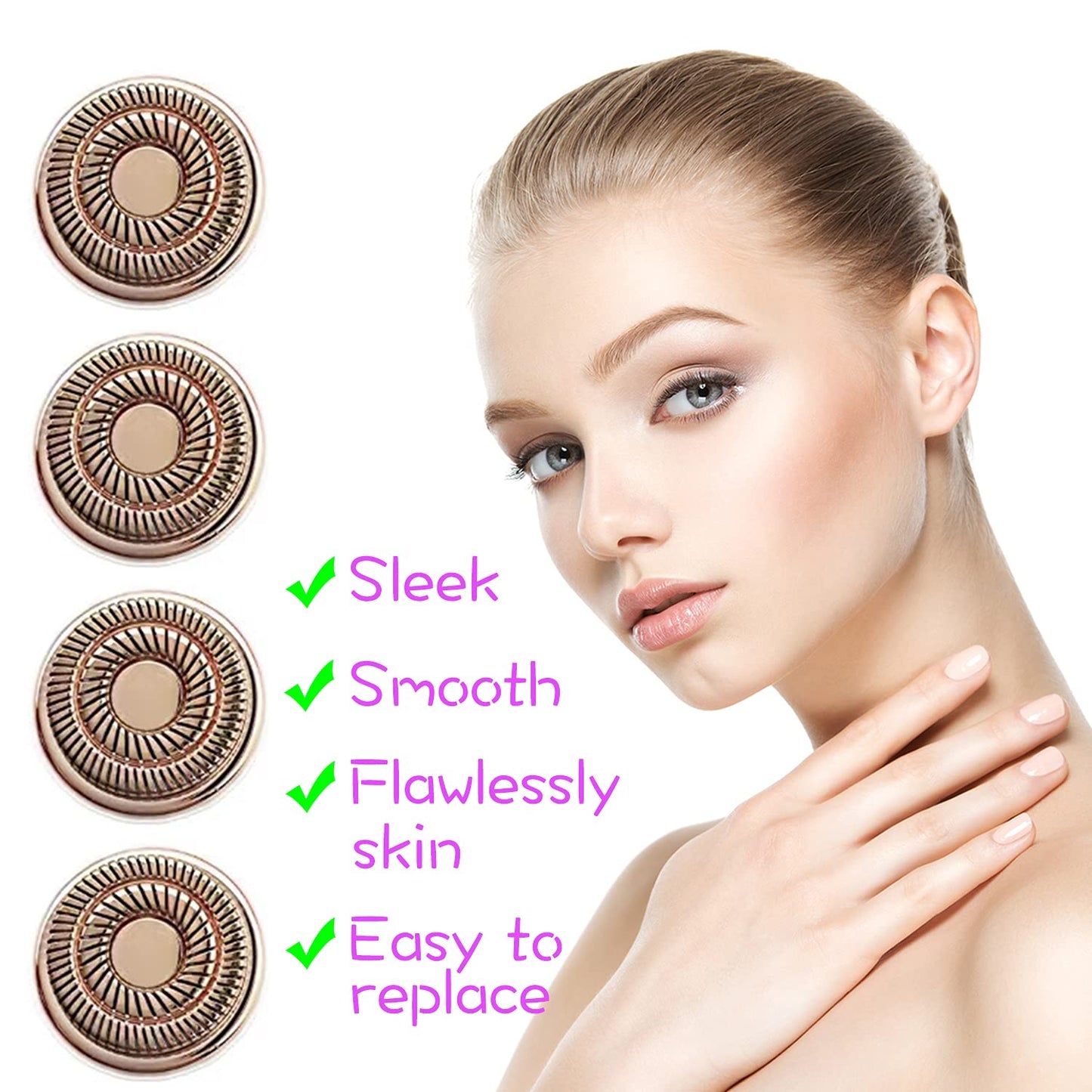 Cabezales de repuesto para depilación facial impecables, cabezales de repuesto para mujeres, compatibles con el removedor de vello facial impecable, cabezales de repuesto de doble halo Gen 2