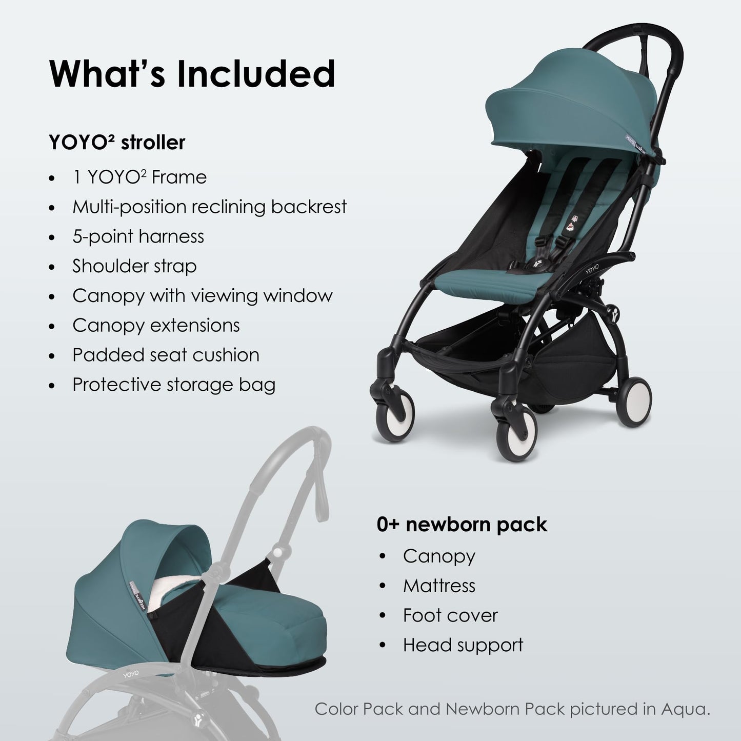 BABYZEN Cochecito Completo YOYO2 - Incluye Pack Recién Nacido 0+ (Negro), Chasis (Blanco) & Pack 6+ Color (Negro) - Para Niños Hasta 22 kg