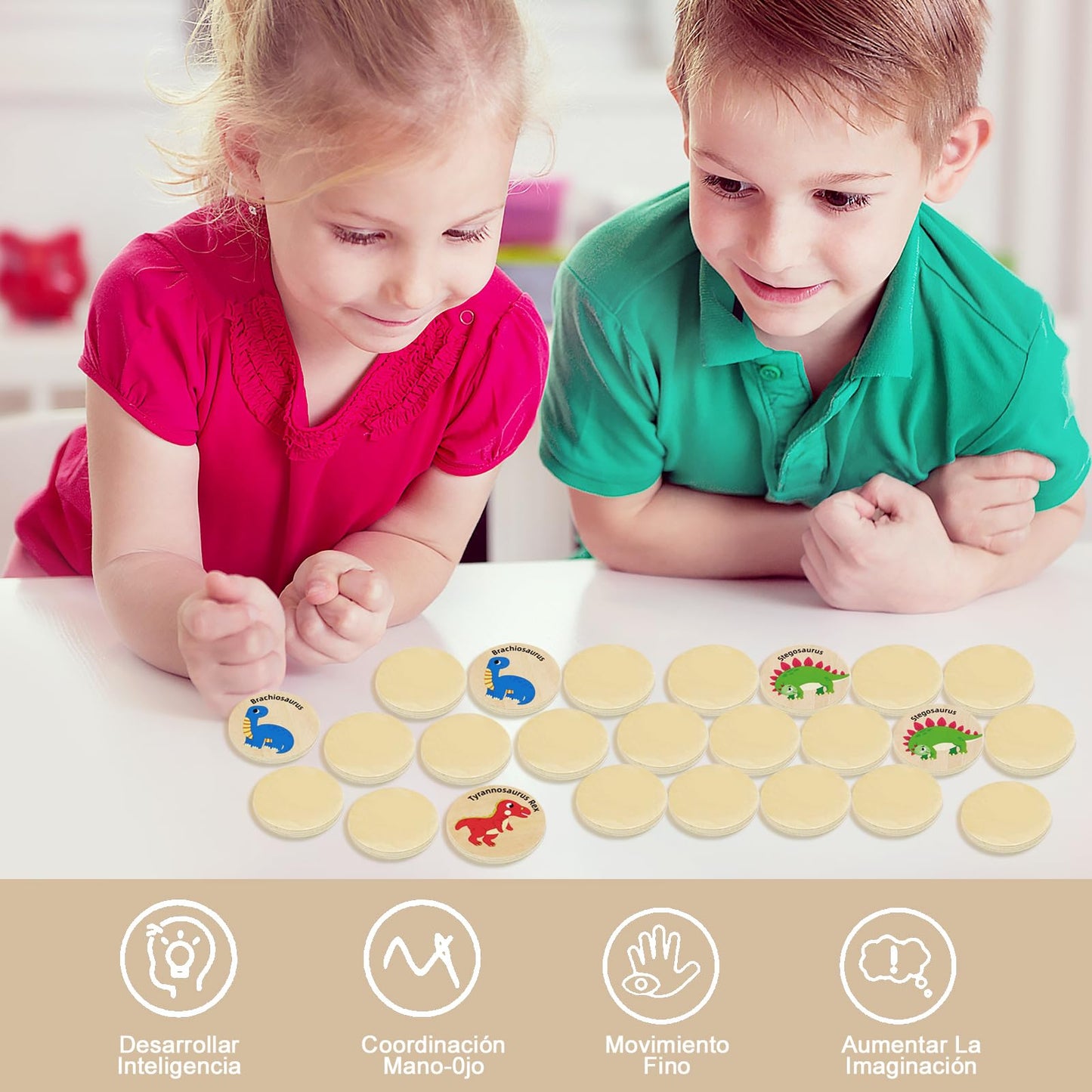 Juegos de Mesa, Juego de Memoria Para NiñOs, 24 Piezas Tarjetas A Juego de Dinosaurio Actividad Educativa, Sequence Juego de Mesa, Ejercitar La CoordinacióN Mano-Ojo y La Memoria(Verde Dinosaurios)