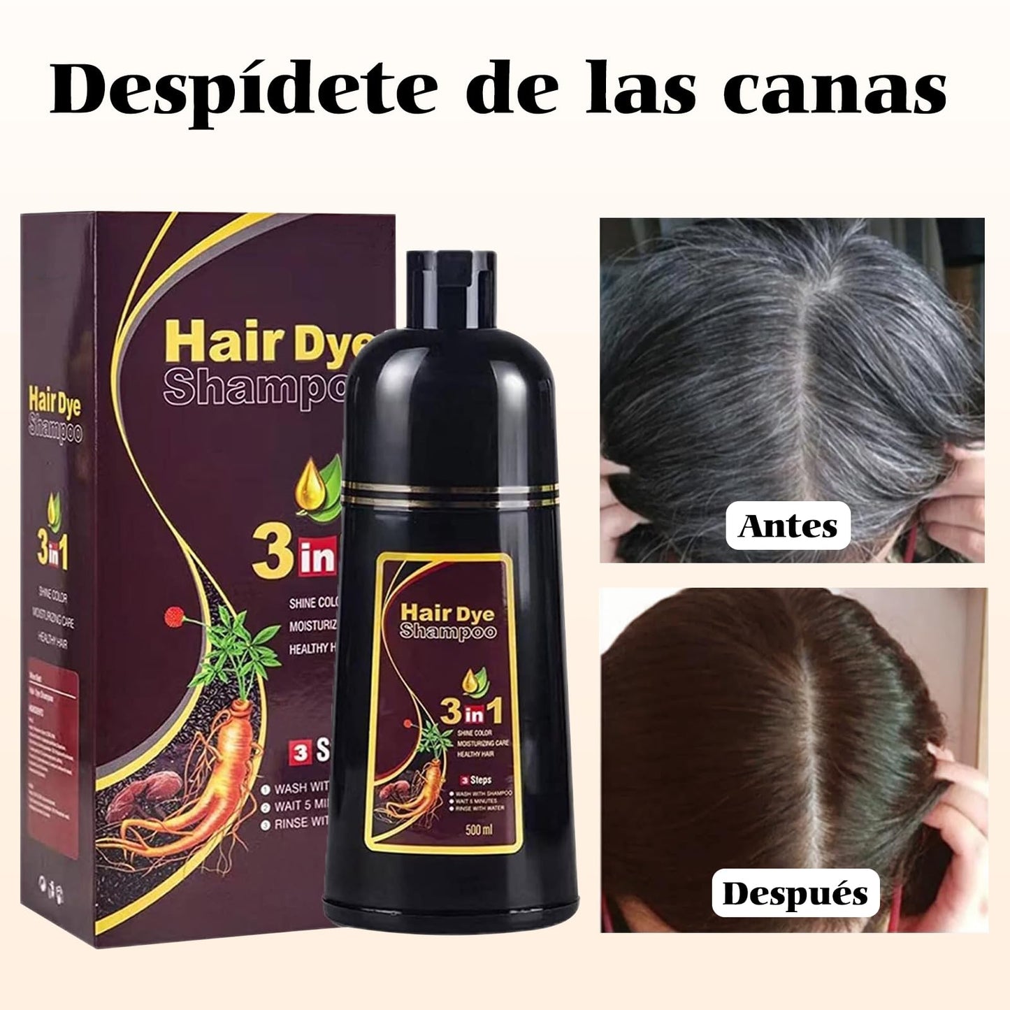 Champú Instant Hair Color para Cabello,Champú para Teñir el Cabello,Cobertura 100% de Canas,Champú para Teñir el Cabello Negro 3 en 1,Coloración a Base de Hierbas en Minutos para Mujeres y Hombres,Marron Oscuro