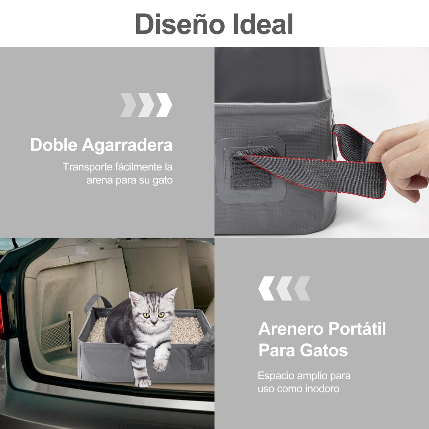 Caja de Arena Portátil LESUCCI Gris Plegable Impermeable para Gatos Medianos y Pequeños