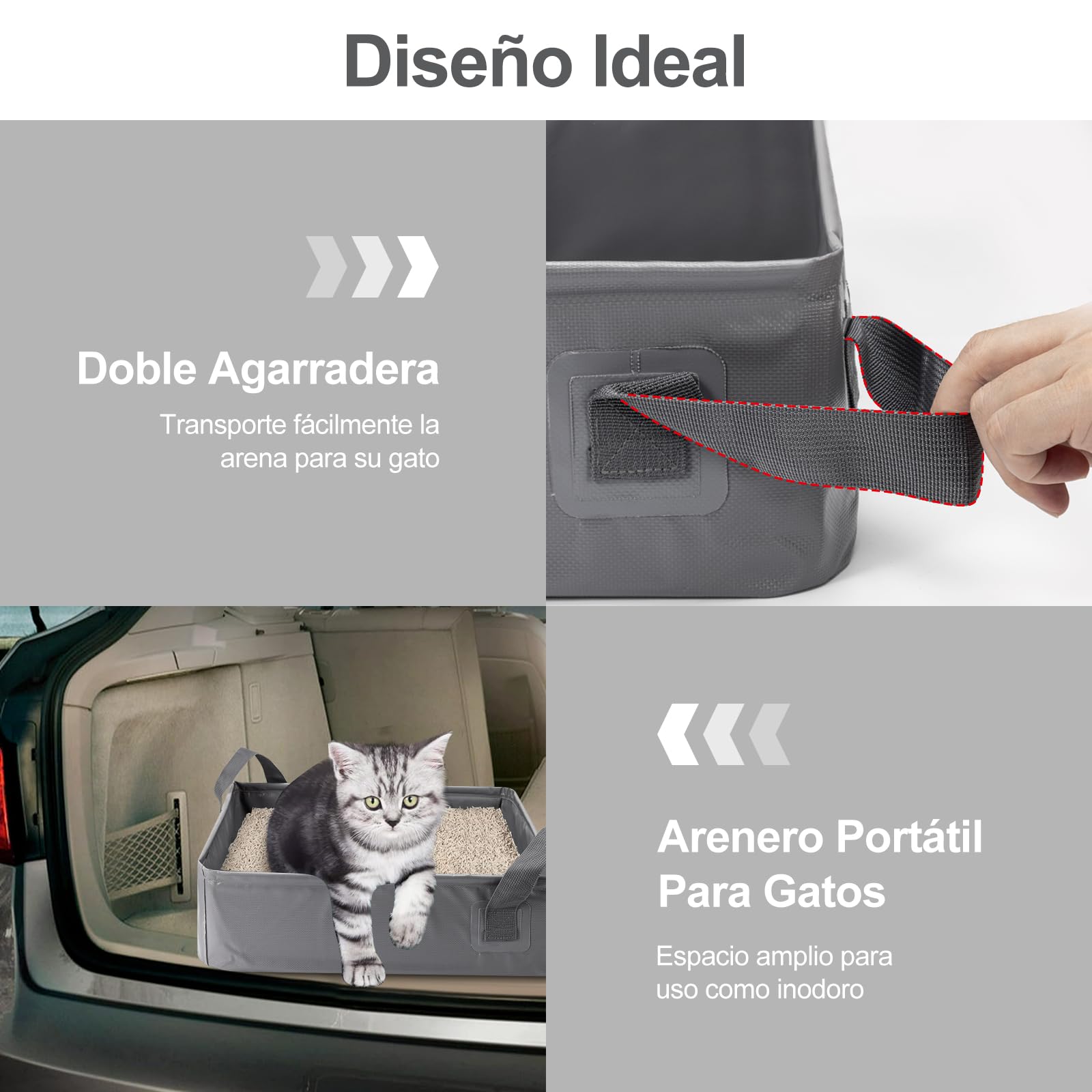 Caja de Arena Portátil LESUCCI Gris Plegable Impermeable para Gatos Medianos y Pequeños
