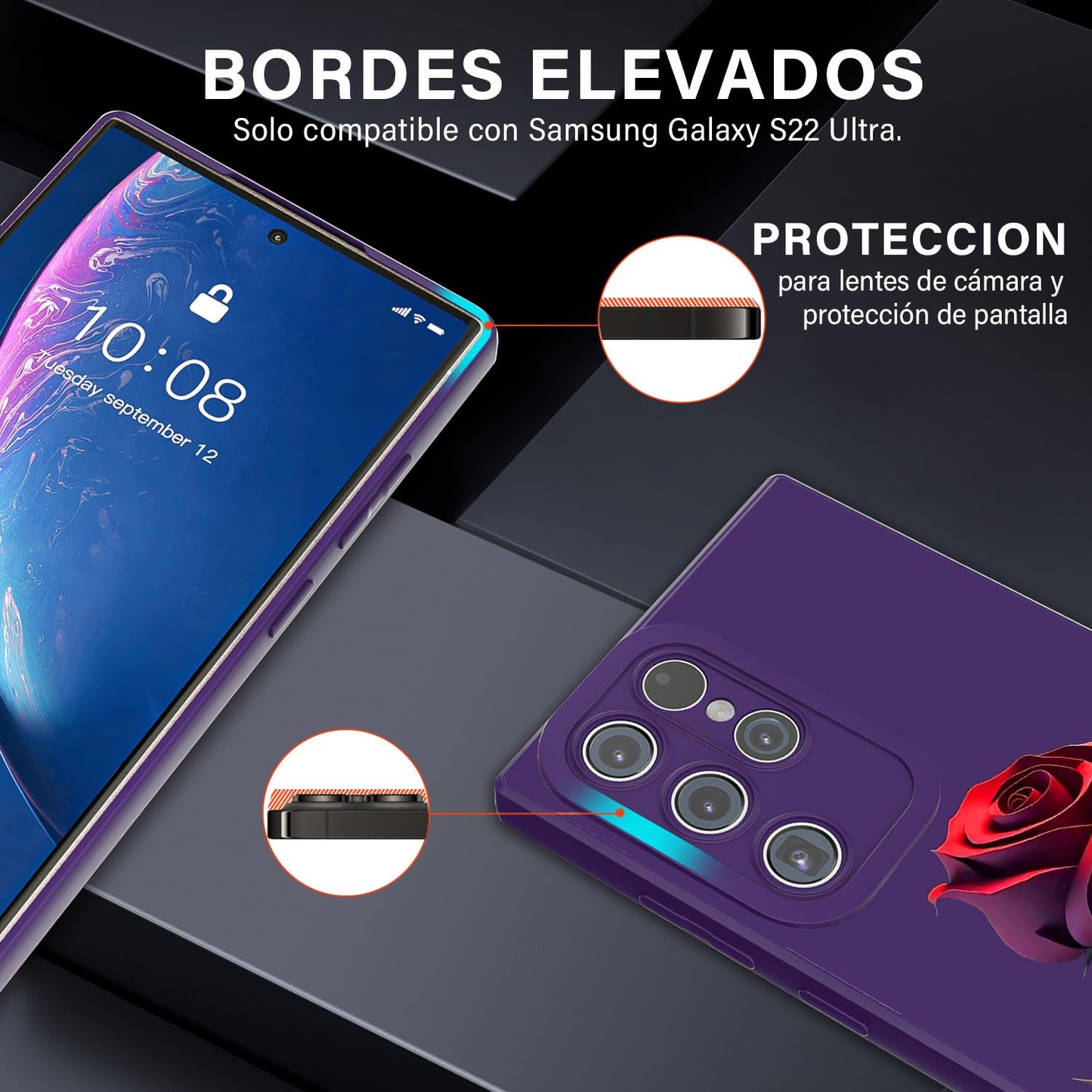 Threehao Funda para Samsung Galaxy S22 Ultra Case Uso Rudo, Ultra Delgado Flexible Silicona Púrpura Carcasa con Aesthetic Dibujos Flores, Antigolpes Anti-arañazos Protectora
