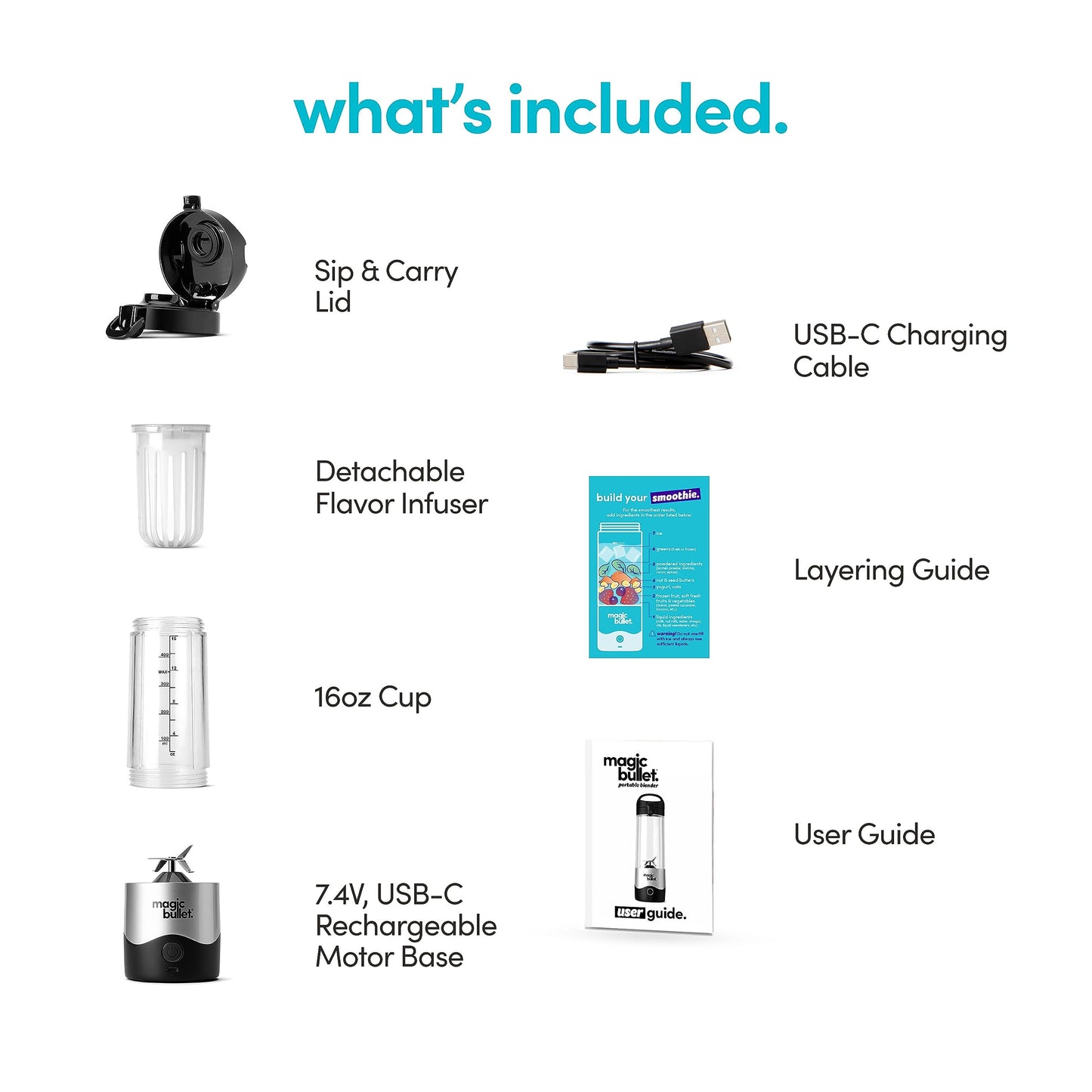 magic bullet Batidora portátil MBPB50100 Plata, 16 onzas