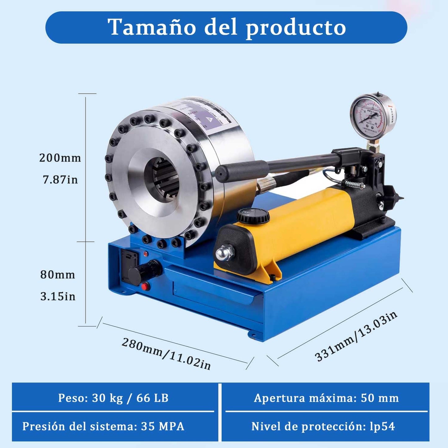 Crimpadora de manguera con 8 juegos de taladro, máquina prensadora manual hidráulica, prensadora de mangueras trenzadas individuales y dobles con diámetros de 0.25 a 1 pulgada (1000 toneladas)