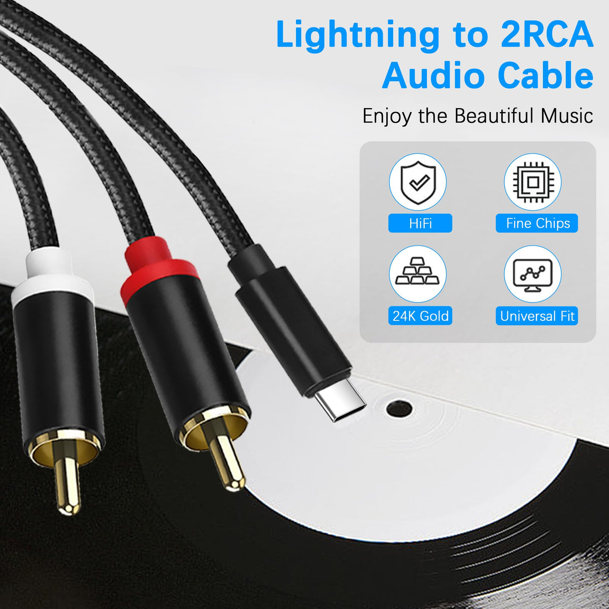 Adaptador Auxiliar de Audio WORLDBOYU USB-C a RCA Blanco para iPhone, iPad y iPod