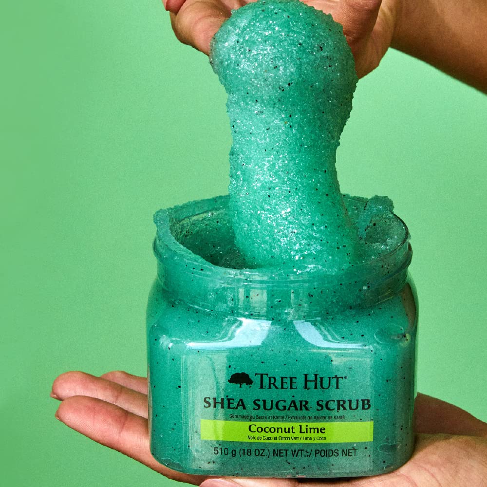 TREE HUT, Coconut Lime Shea Sugar Scrub, Exfoliante Corporal de Azúcar Natural con Manteca de Karité y Esencia de Lima y Coco, Exfolia e Hidrata la Piel, 510 gramos