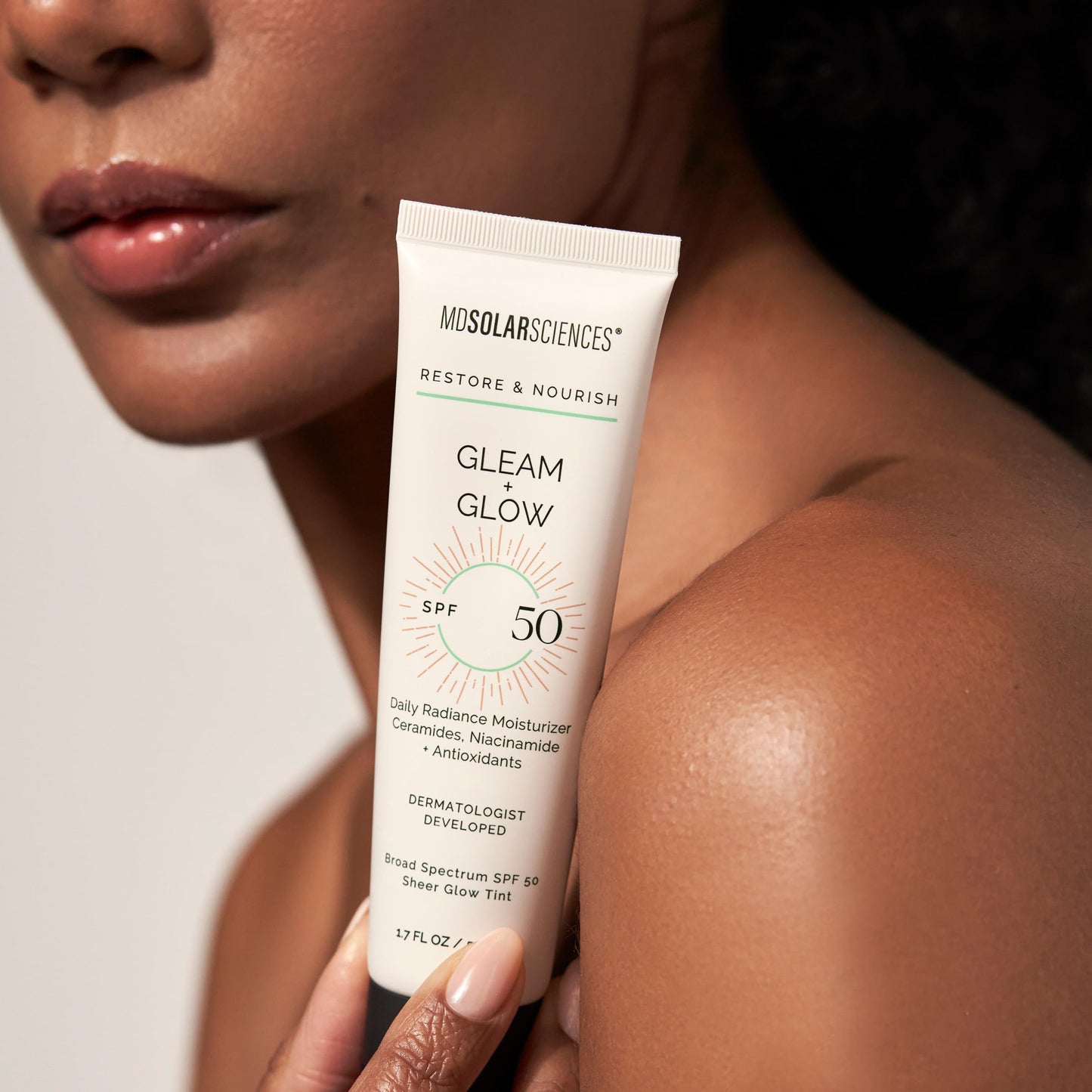MDSolarSciences Gleam and Glow SPF 50 - Contains Skin Nourishing Ingredients - Restores, Plumps and Protects your Epidermis - Wear Alone or Used for Illuminating Primer - 50 ml Moisturizer