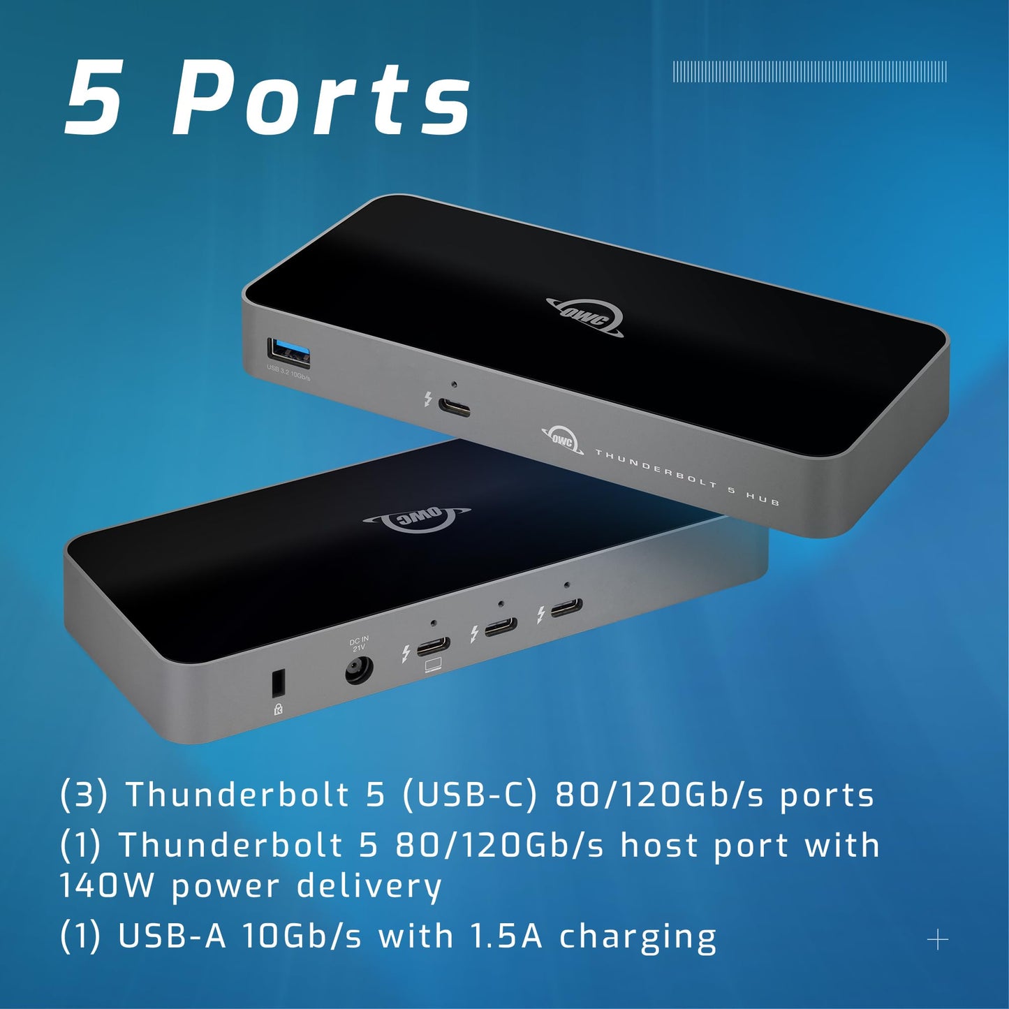 Hub Thunderbolt 5 OWC Negro con 3 Puertos para Mac y PC