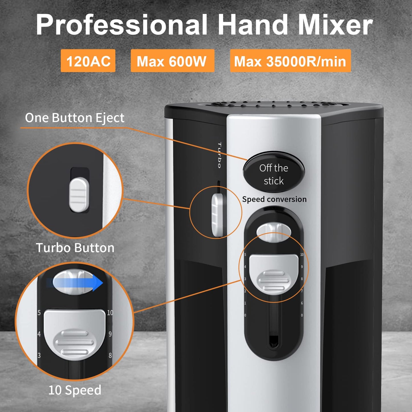 Mezclador de Mano Eléctrico 600 W 10 Velocidades Potente con Turbo para Cocina