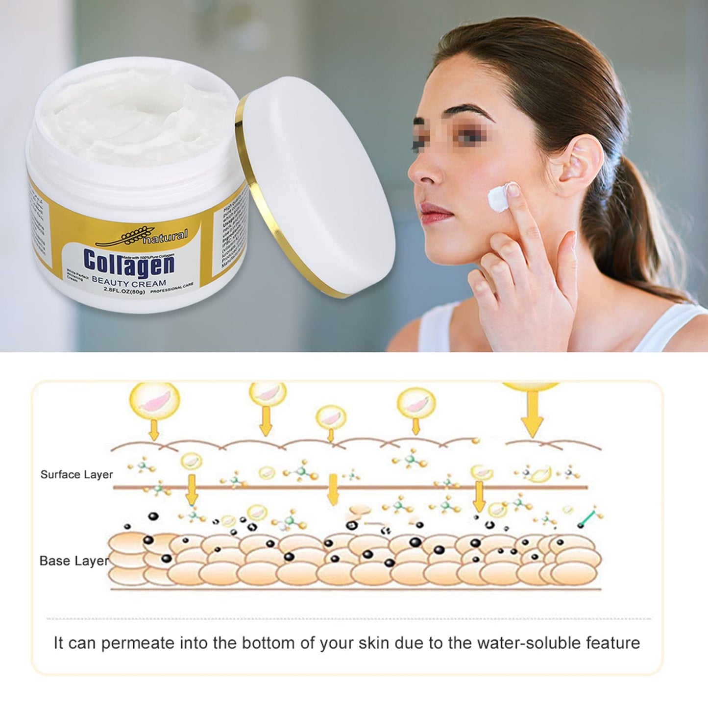 Crema de colágeno para la cara Hidratante Anti-envejecimiento ayuda a suavizar y rellenar Líneas finas y arrugas y aclara para la piel más joven