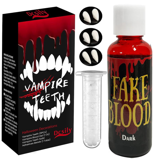 Dientes de Vampiro Svevno Blanco y Rojo con Adhesivo para Halloween