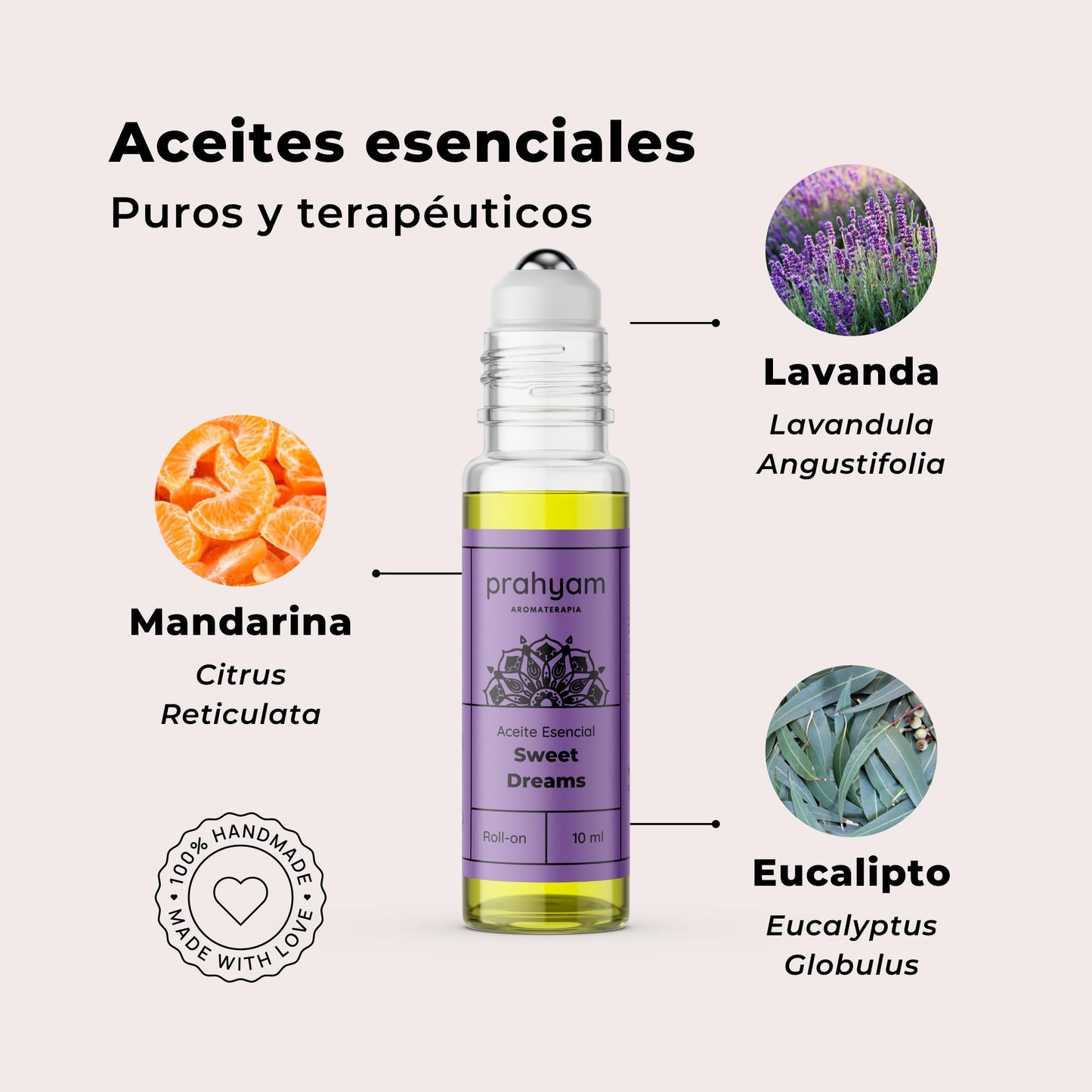 Aceite Esencial Roll On PRAHYAM Sweet Dreams 10 ml para Cuerpo, Estrés y Relajación para Mujer Adulta