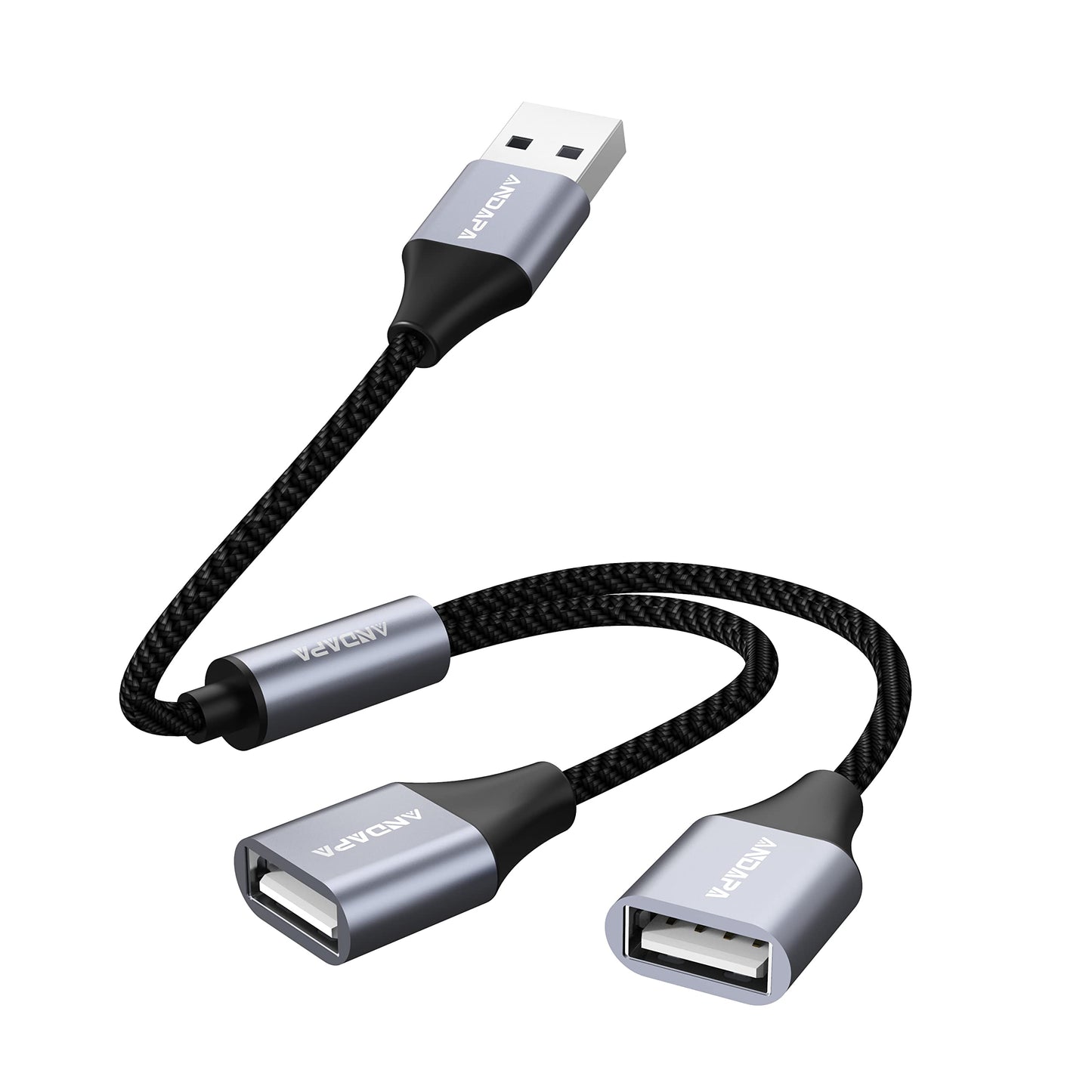 ANDAPA Divisor USB, convertidor de cable de extensión USB de 1 entrada y 2 salidas para PC, Mac, coche, Xbox One Series X/S, PS4, PS5, laptop