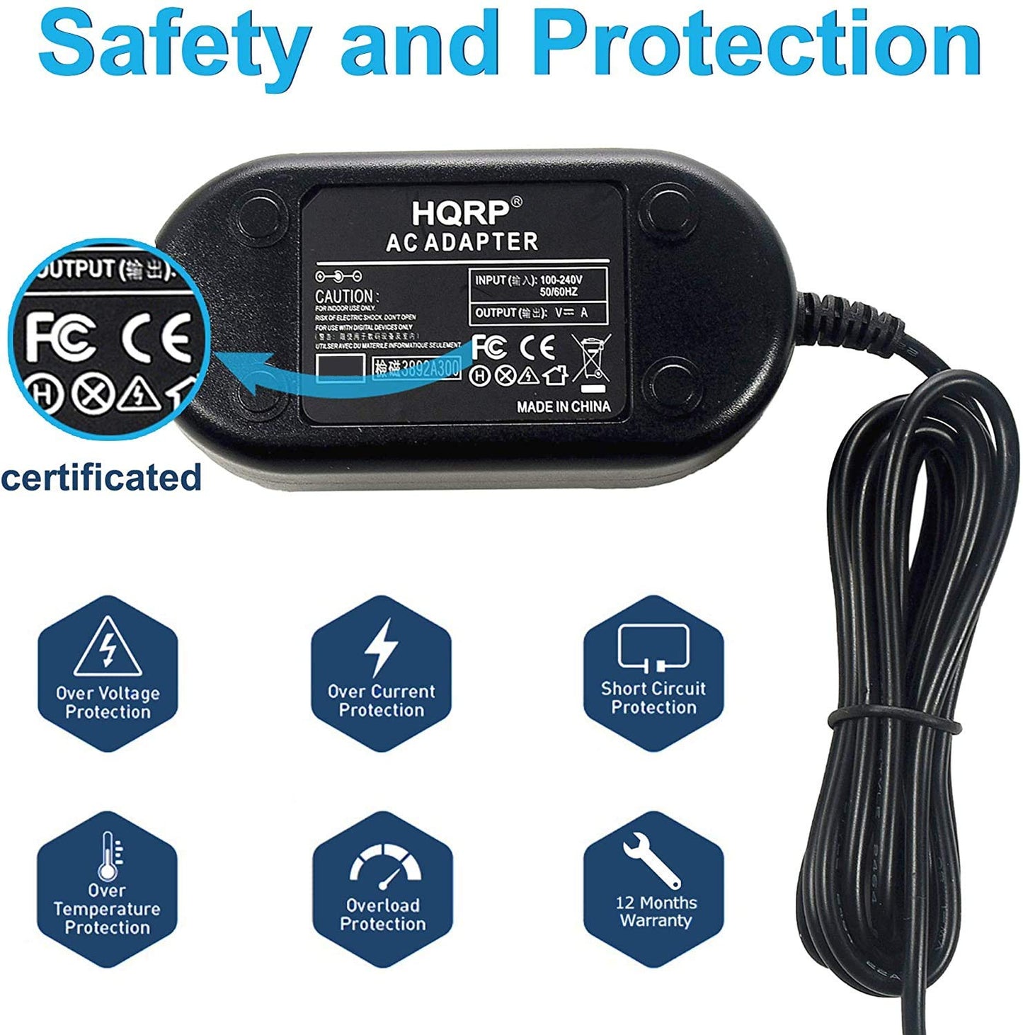HQRP Adaptador de corriente CA/cargador compatible con Canon ZR850 ZR900 ZR930 ZR950 ZR960 CA-590, FS10, FS100, FS11, VIXIA HF R10, VIXIA HF R100, VIXIA HF R11, VIXIA HF R200Camcorder Plus Plus Adaptador de enchufe europeo