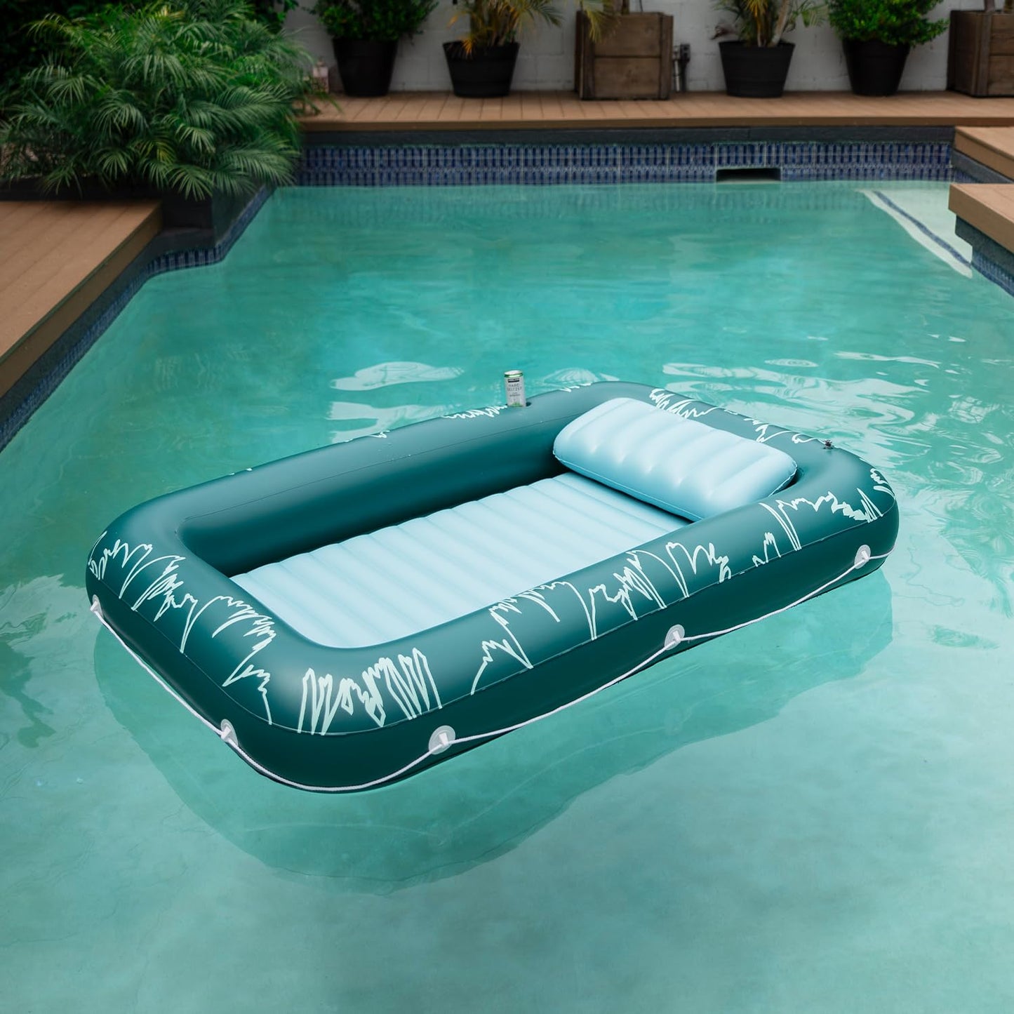 Sunrio Tanning Pool for Adults and Kids Inflatable Tanning Pool with Pillow Lounger Float Designed with Cup Holders Tanning Lounger for Pool Beach Lakeside Backyard Sunbathing Large