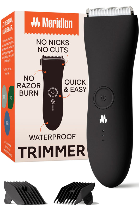 Meridian Afeitadora Recortadora Eléctrica Corporal para Hombres y Mujer| Rasuradora Para la Ingle y el Cuerpo, Cuchilla de Cerámica que Reduce el Riesgo de Cortes l Resistente al Agua l USB Recargable - 90 minutos, Onix