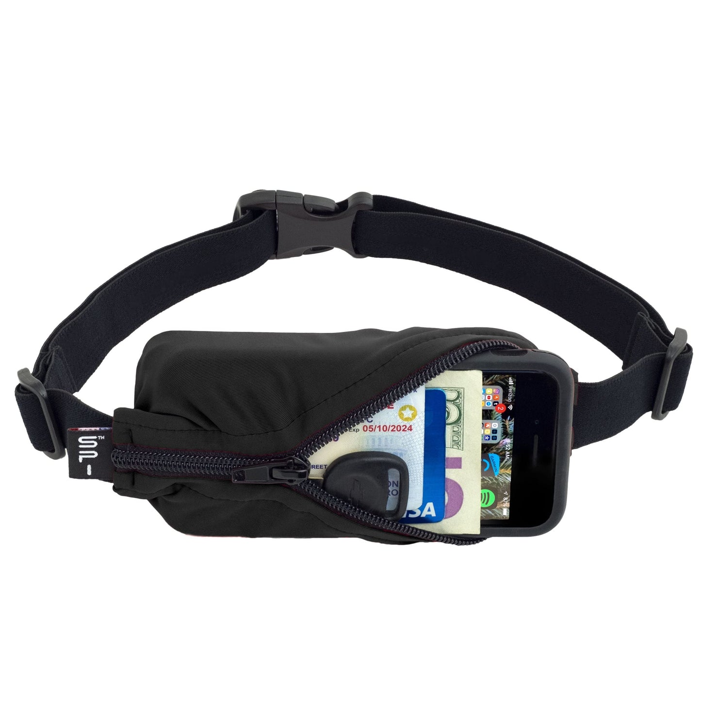 Cinturón de Bolsillo SPIbelt Negro Expandible y Ajustable para Correr para Mujer y Hombre