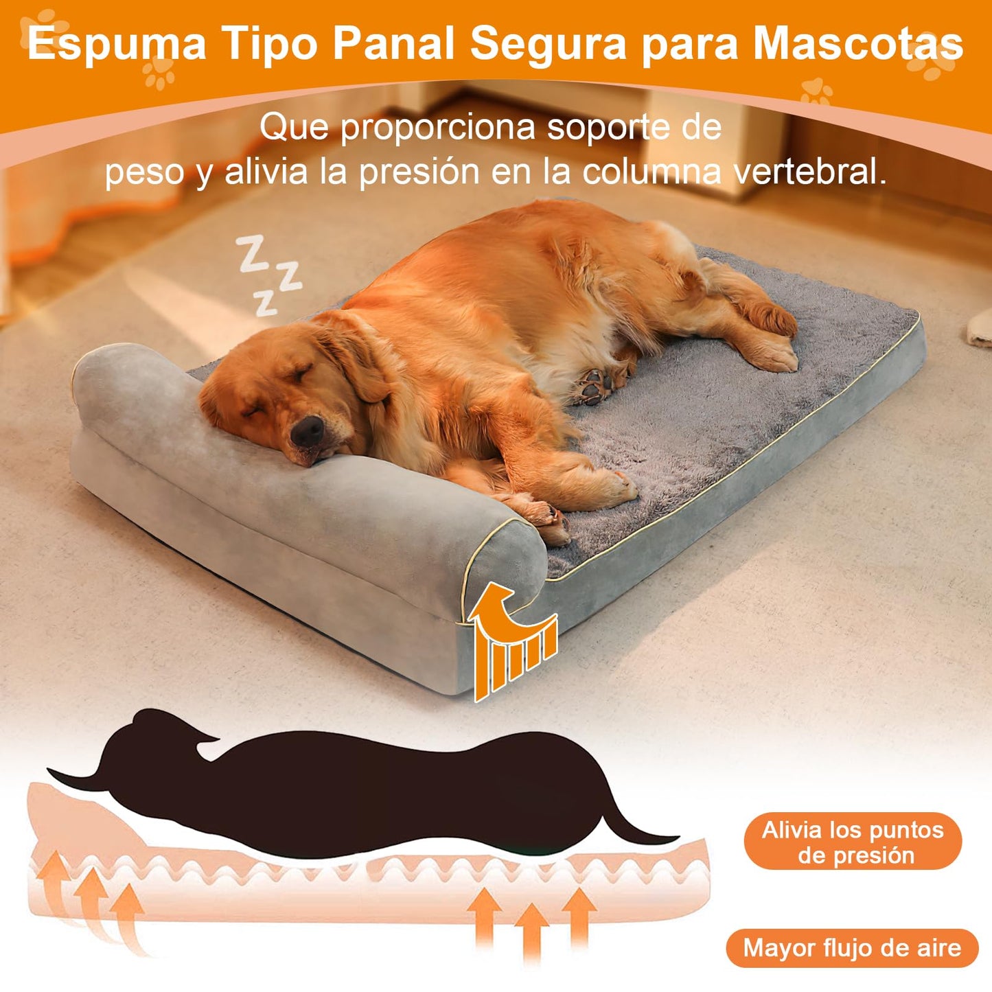 Cama Ortopédica para Perros Grande,100cm*60cm,Cama para Perro con Espuma Viscoelástica de Recuperación Lenta y Funda extraíble y Suave Piel sintética,Fondo Antideslizante