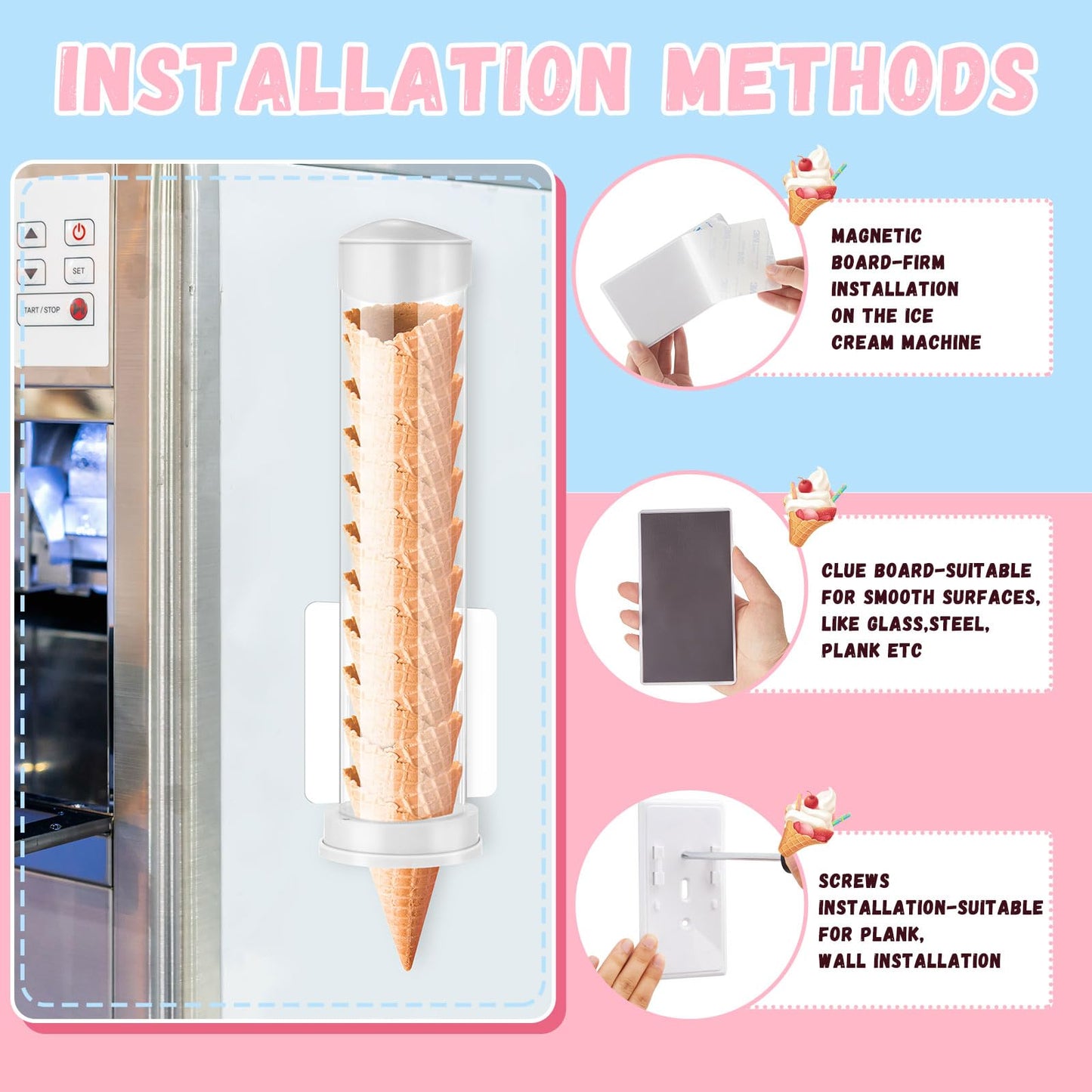 Dispensador de Conos de Helado Tioncy 16 Pulgadas x 3 Pulgadas de Diámetro con Soporte para Montes en Pared