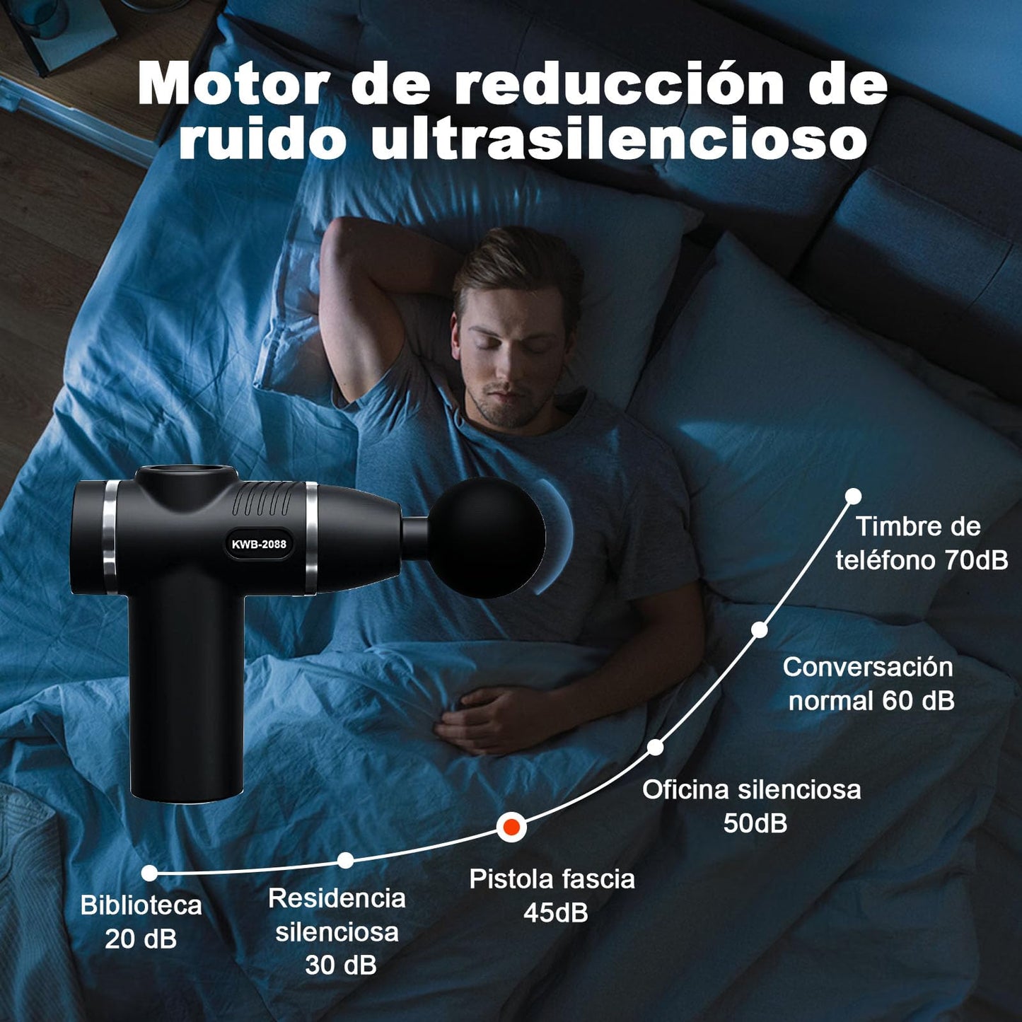 BJLBOJEY Pistola de masaje muscular, masajeador eléctrico mano con 12 cabezales masaje y 32 velocidades ajustables (Plata)