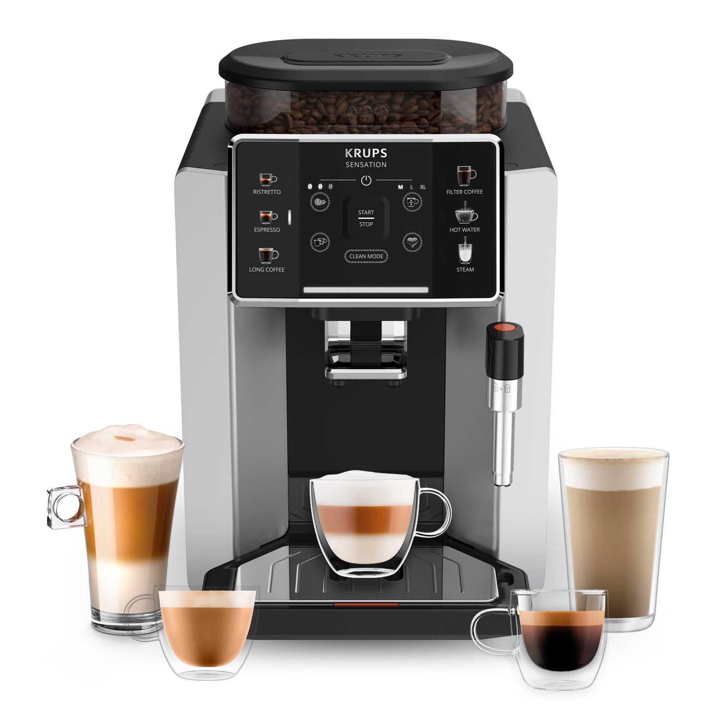 Krups Maquina de Espresso Super Automática Sensation, es como un barista en casa con resultados profesionales en cada taza, Prepara capuchinos y espressos facil y rapido, EA910EMX