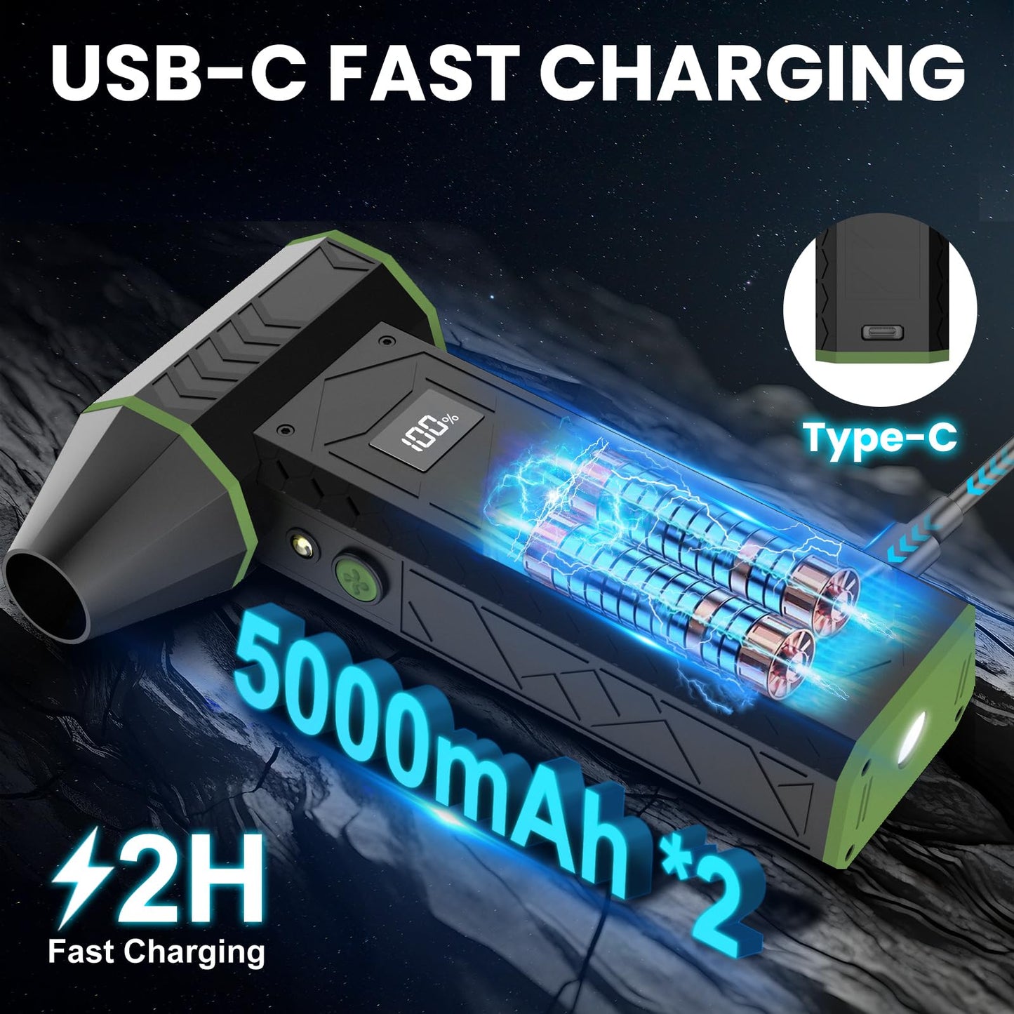 AUKZON Plumero de Aire Comprimido Eléctrico 180000 RPM 4 Velocidades con Linterna LED Recargable 10000 mAh Multiusos para Hogar Oficina Exterior y Coche