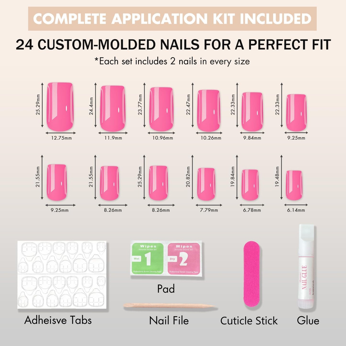 SXVME Uñas postizas cuadradas largas blancas con pegamento para mujer, uñas postizas naturales y sencillas de tamaño mediano, uñas postizas de gel suave y brillante, uñas postizas reutilizables, 24 un