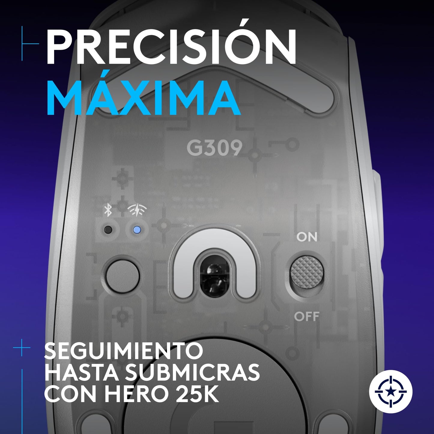 Logitech G309 Mouse inalámbrico Lightspeed para Juegos, Ligero, interruptores híbridos LIGHTFORCE, Sensor Hero 25K, 300+ Horas con una batería AA, 6 Botones programables, PC y Mac - Blanco