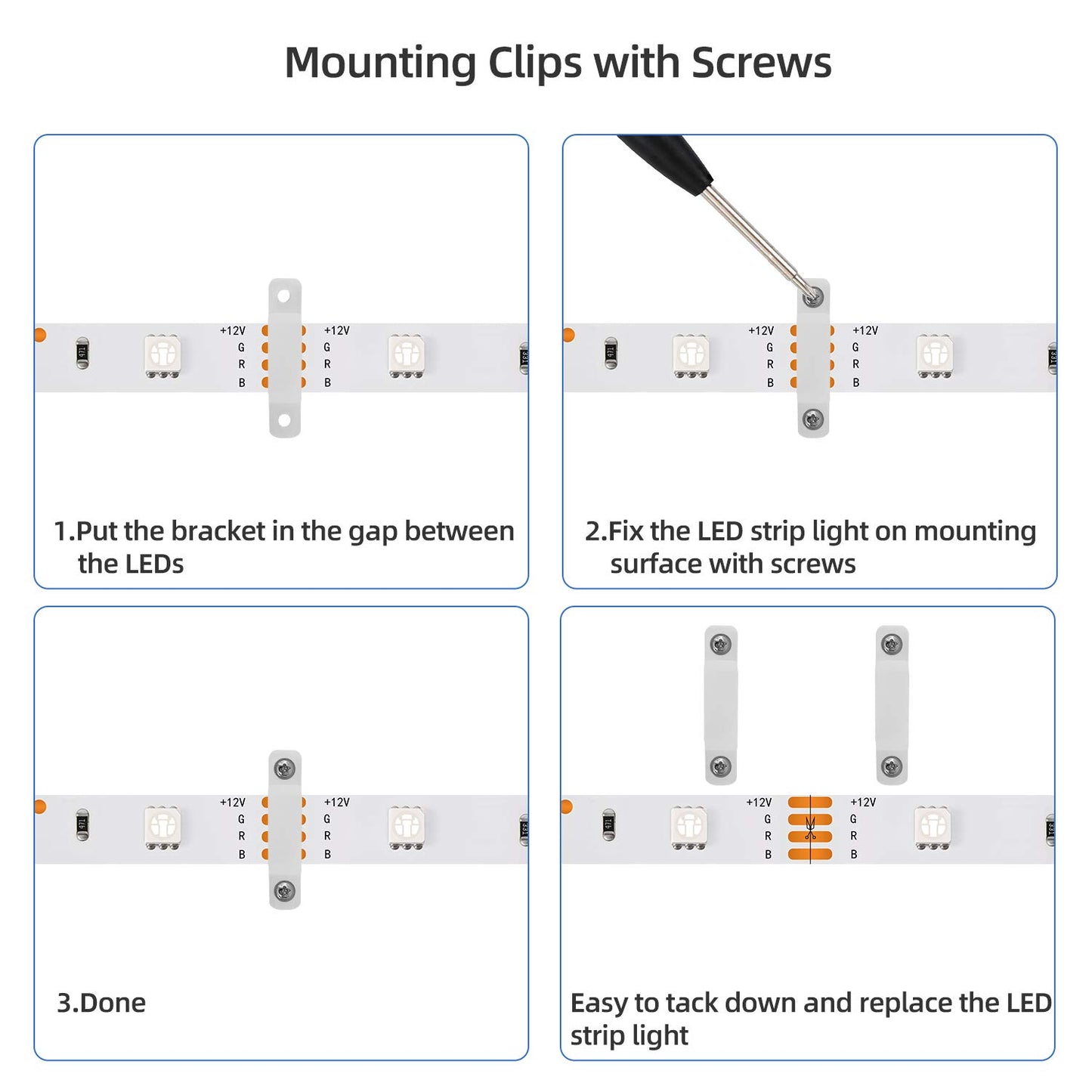 MAOXWY - Kit de conector de luz LED para tira de luces LED 5050, 4 pines, 10 mm, tiras de luz LED RGB con conectores clips y herramientas