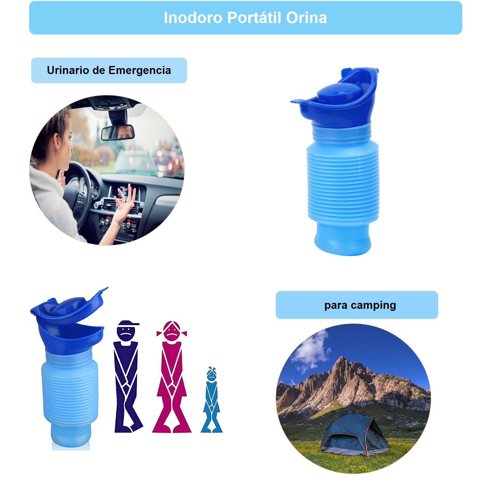 Orinal Móvil Orinal de Emergencia Reutilizable Violeta 750ml para Niños