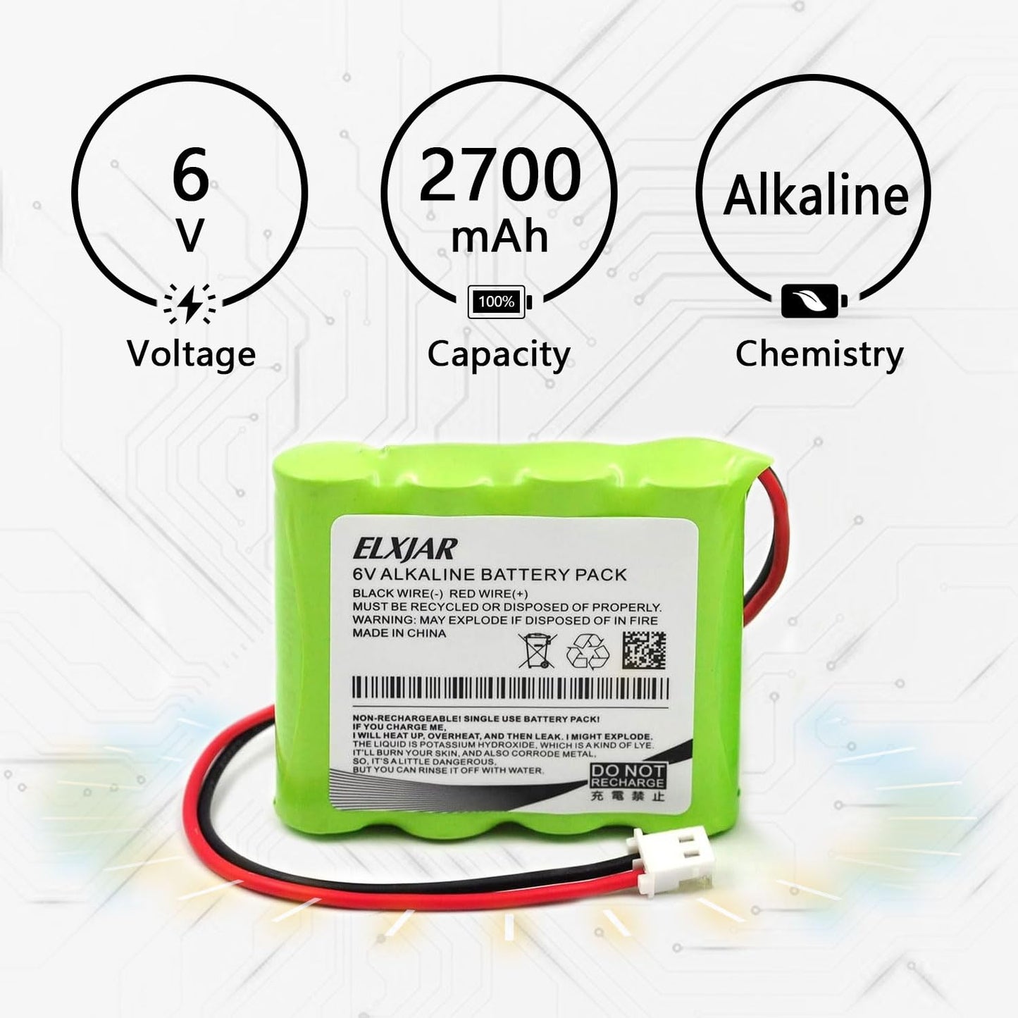 Coonyard - Batería alcalina de 6 V, 2700 mAh, repuesto no recargable para dispensador de desinfectante de manos PurelI ES8, L91VP-F4C, GPRHORW01018