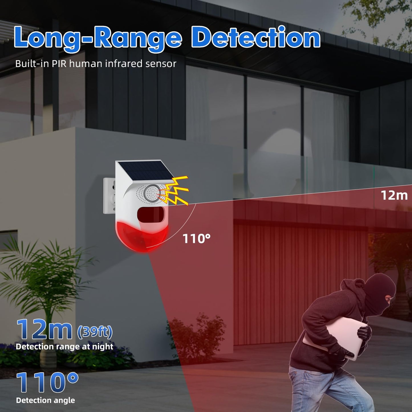 Alarma de Sonido Solar con Luz Estroboscópica de 120 dB Impermeable IP67 con Mando a Distancia para el Hogar y Granja