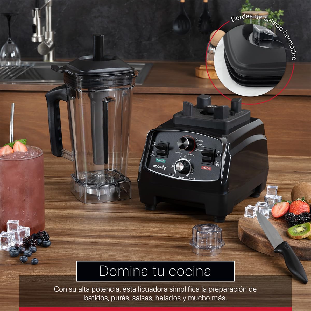 Cookify Licuadora Profesional de Alto Poder, Trituración Total Uso Rudo, Vaso 2 Lts. (PB004)