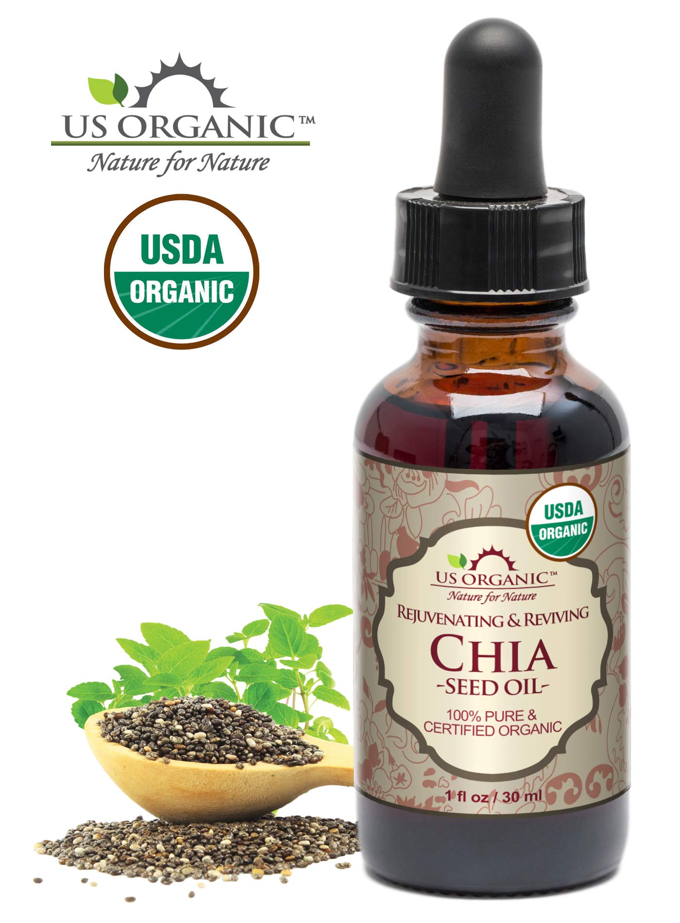 Aceite Orgánico de Semilla de Chía USDA Virgen - Prensado en Frío 30ml para Piel y Cabello - Natural y Nutritivo para Cosmética Orgánica